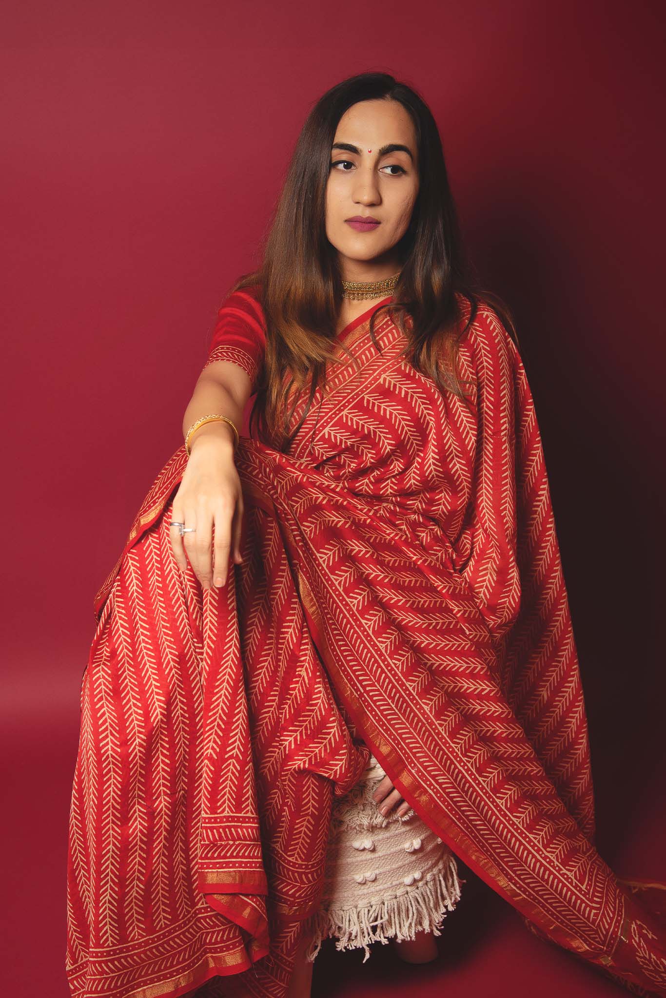 Red Chanderi Silk Saree - Byhand Kochi