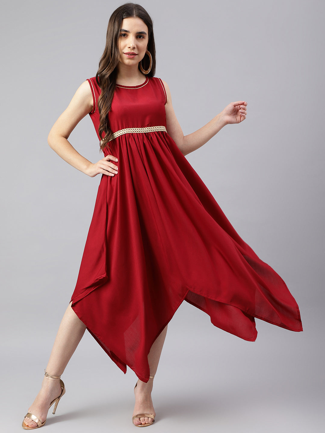 Maroon Ethnic Asymmetric Dress With Belt