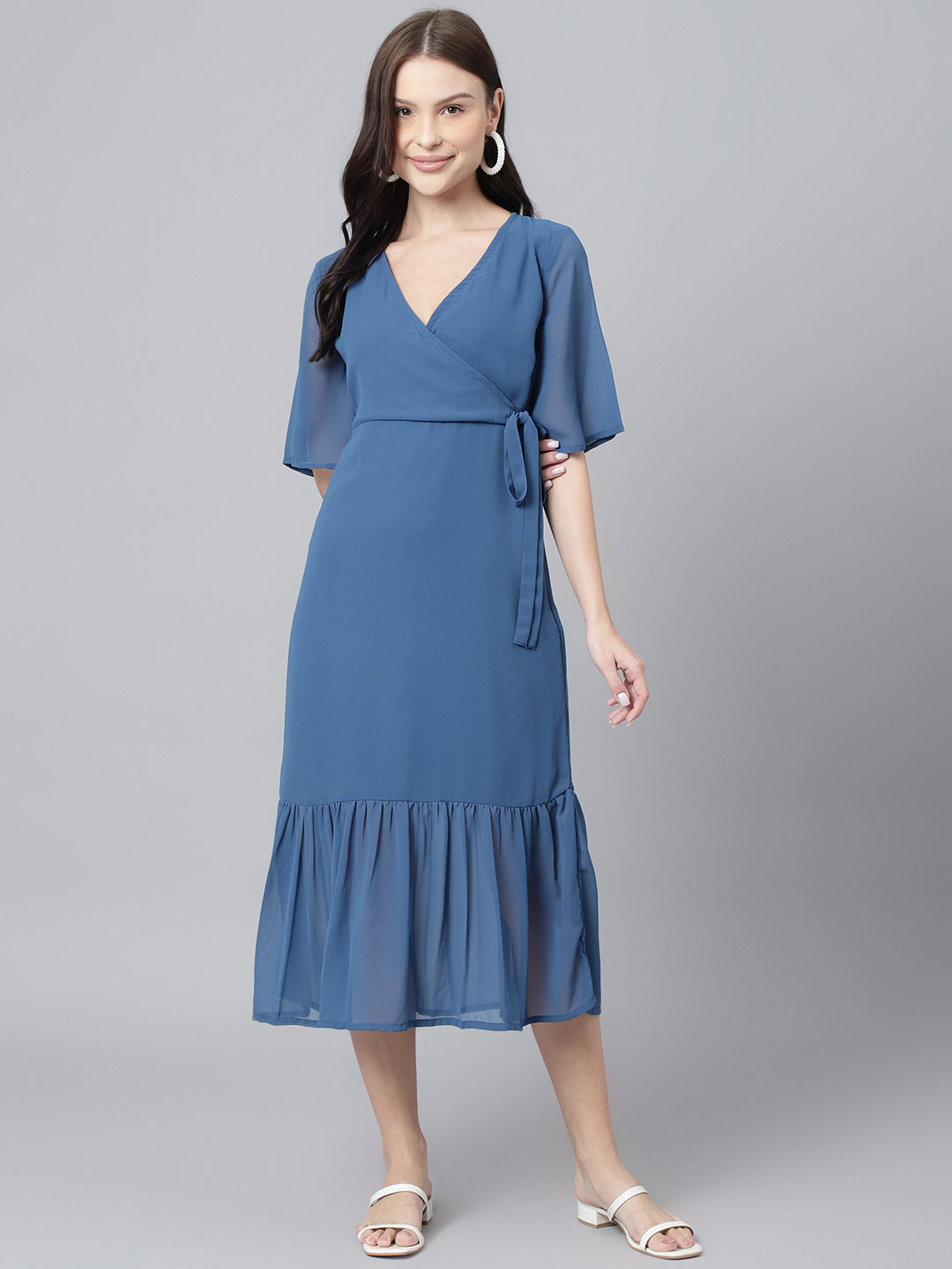 Blue Georgette Aline Midi Dress