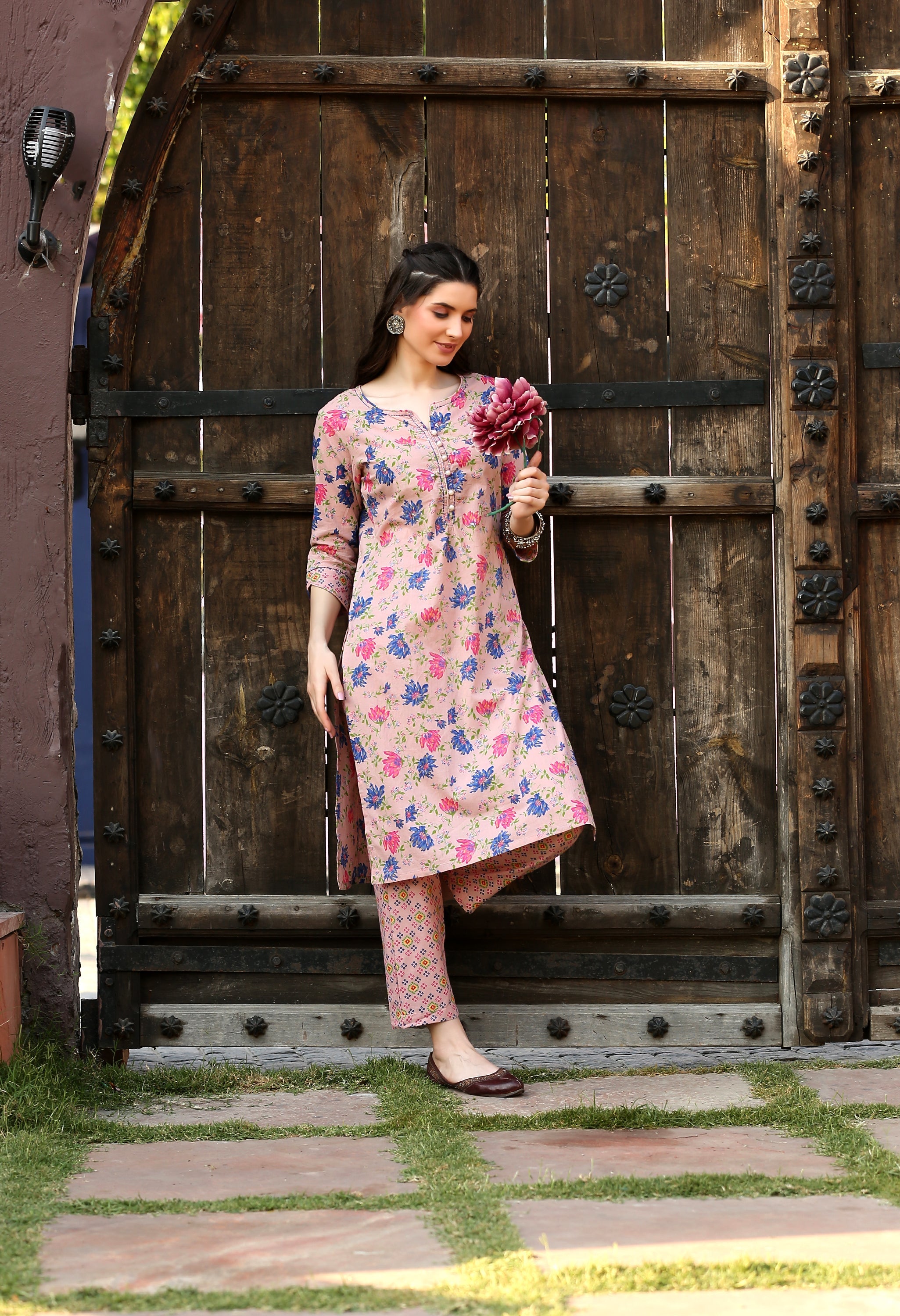 Candy Pink Floral Kurta Pant Set