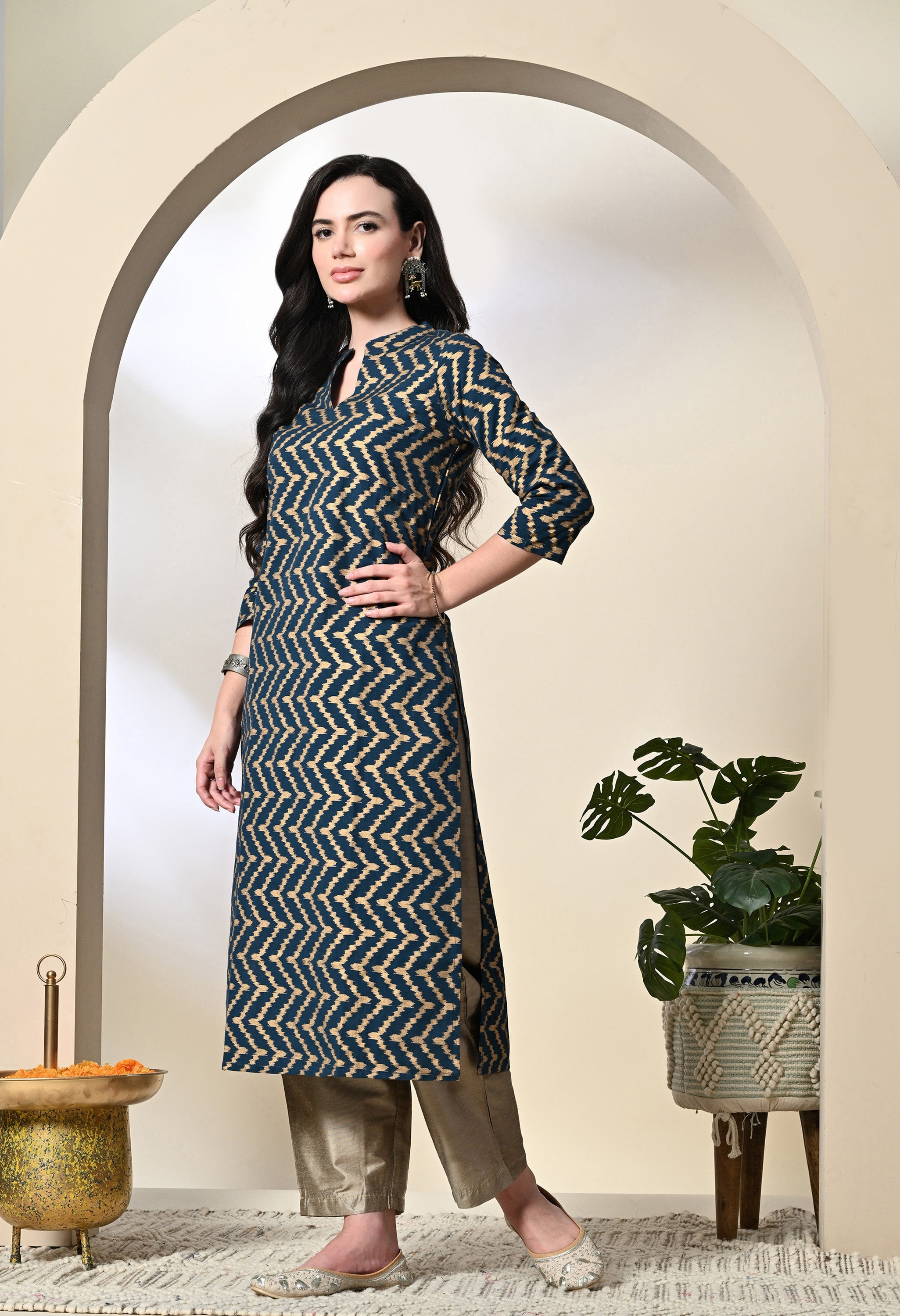 Blue Gold Kurta Pant Set