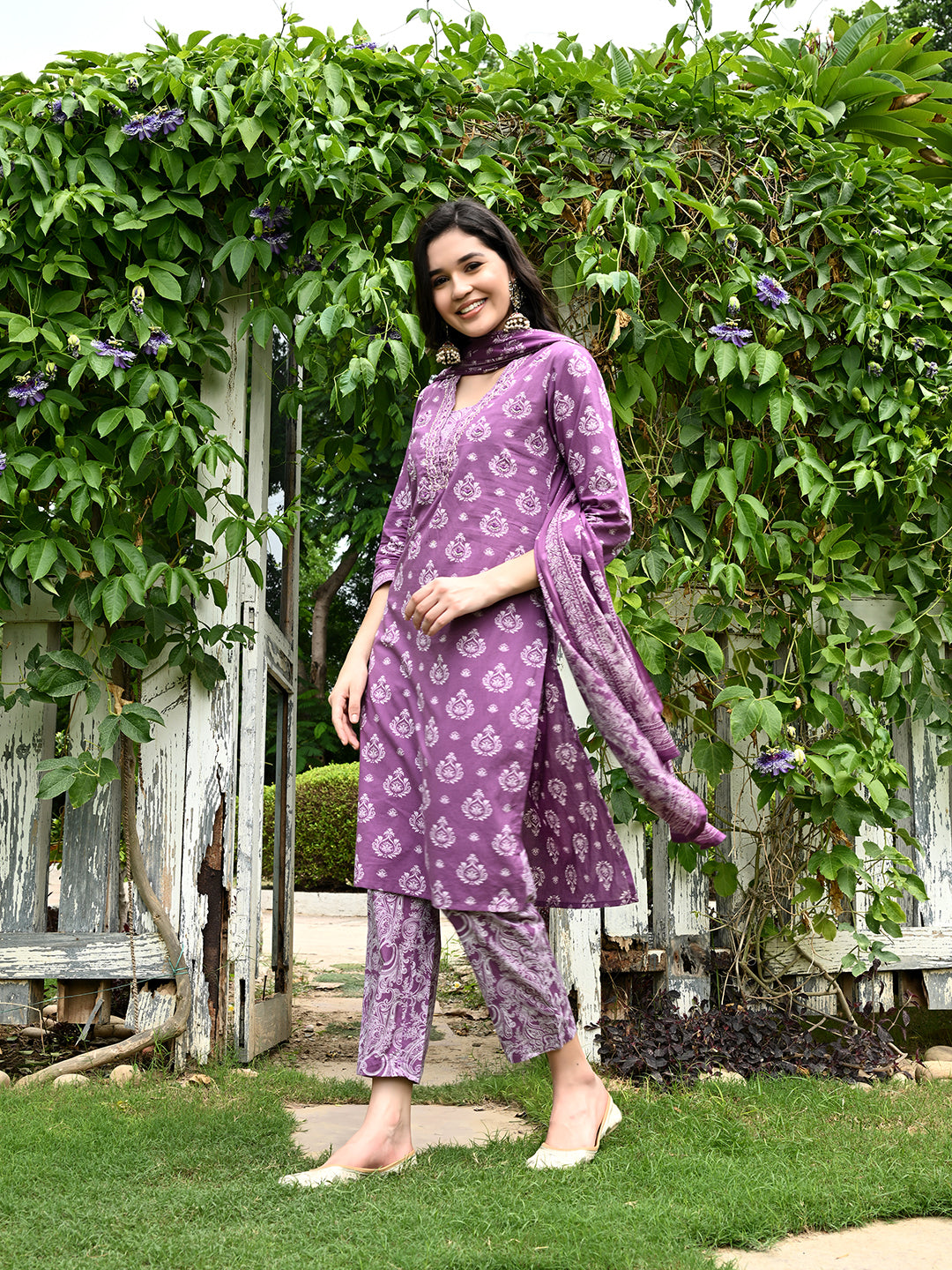 Purple Kurta Pant Dupatta Set