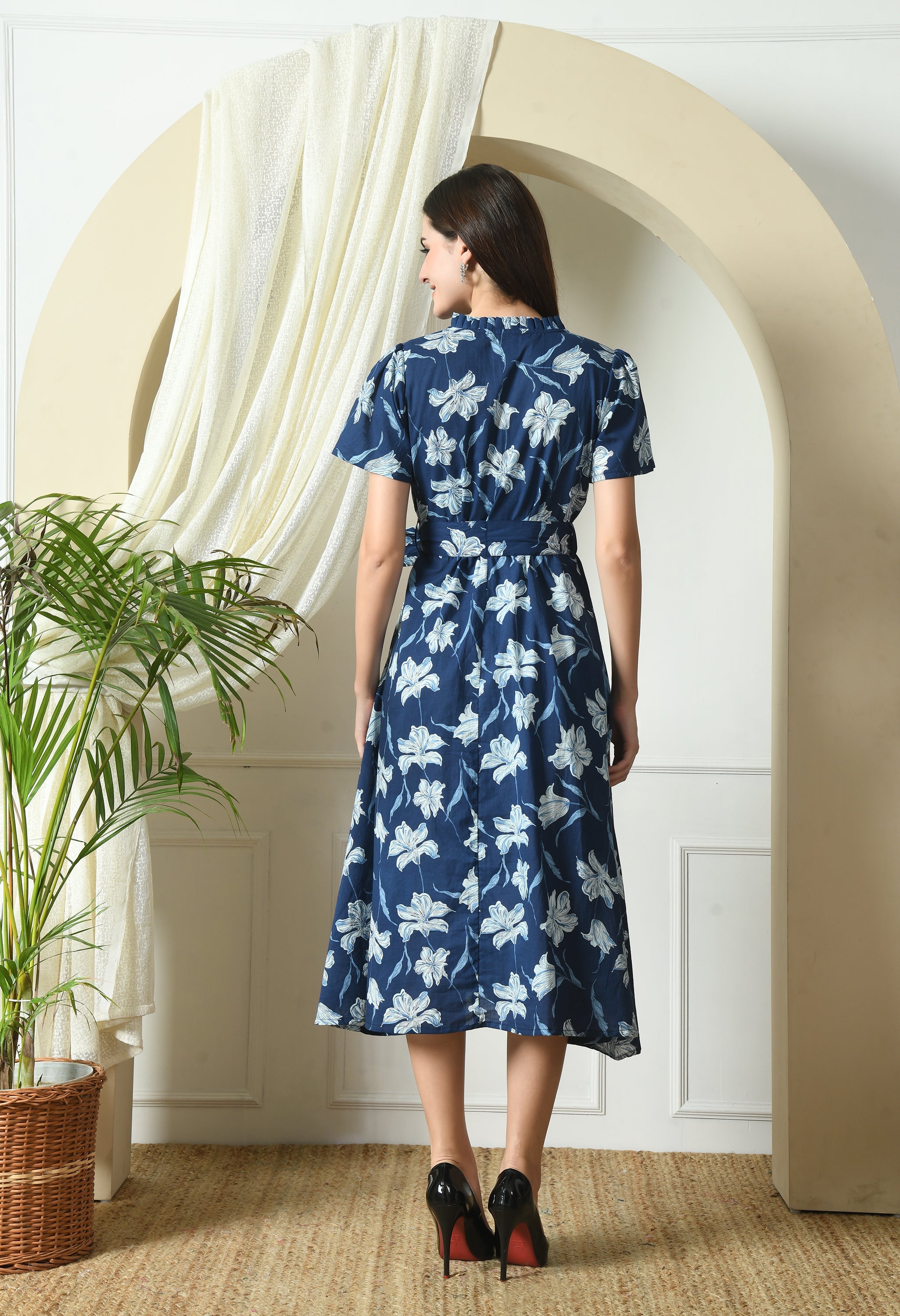 Indigo Floral Wrap Dress