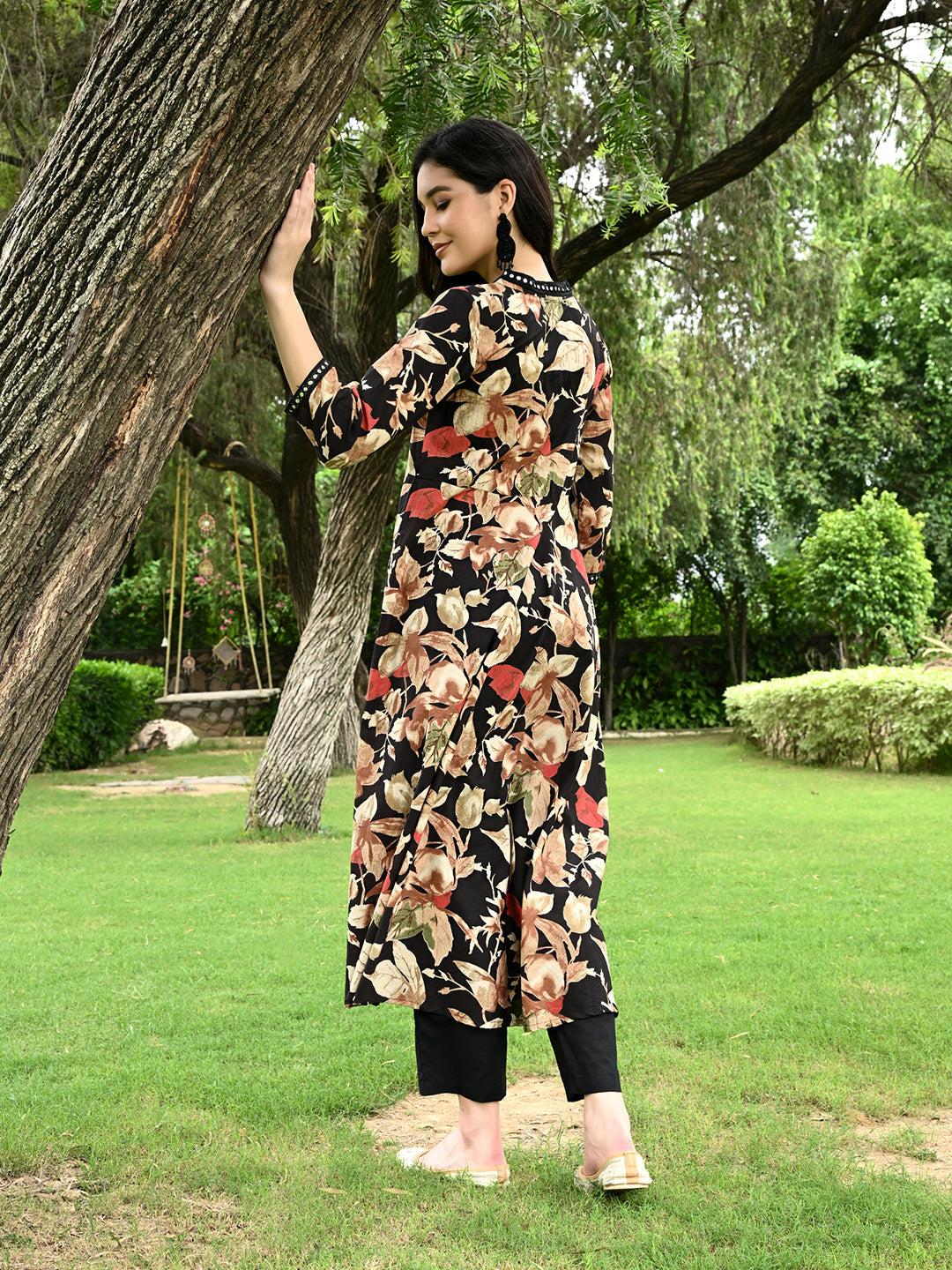 Black Abstract Flared Kurta Pant Set