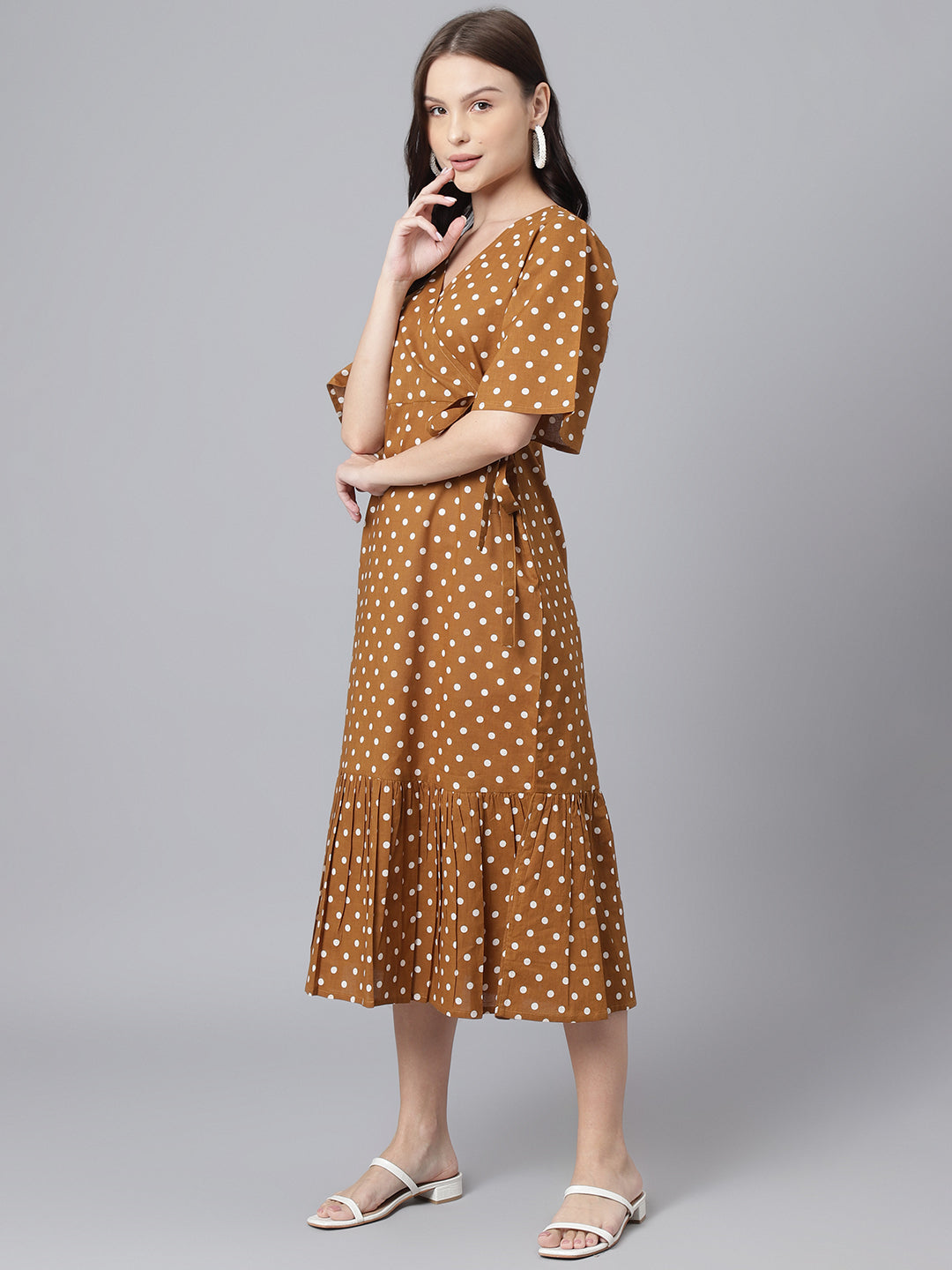 Mustard Polka A-Line Midi Dress