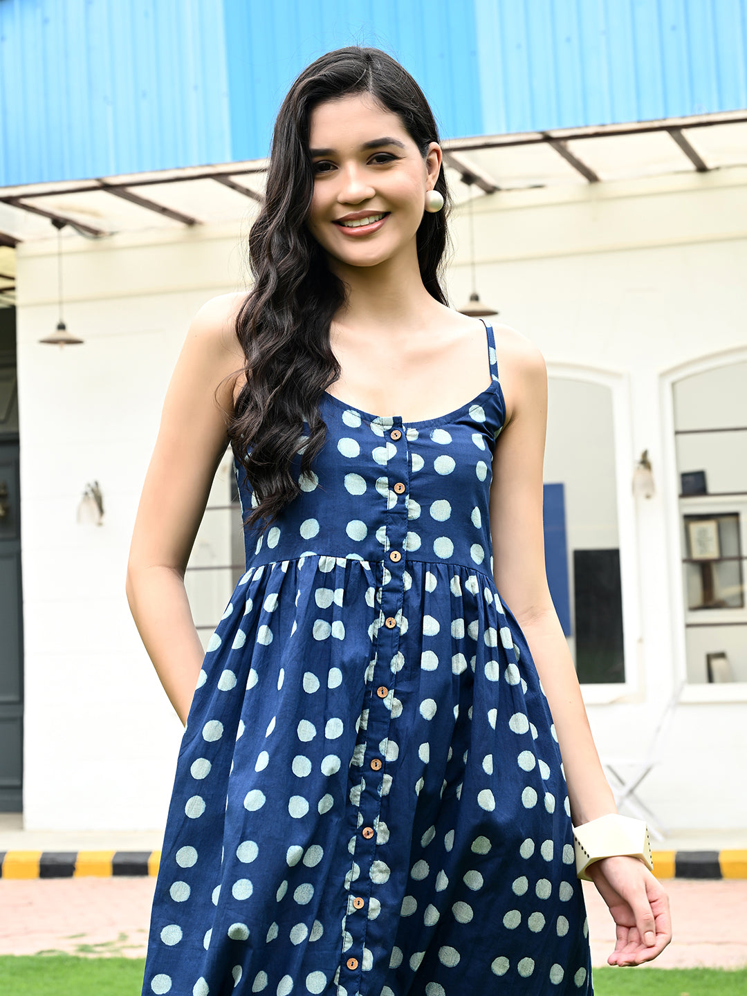 Indigo Polka Dress