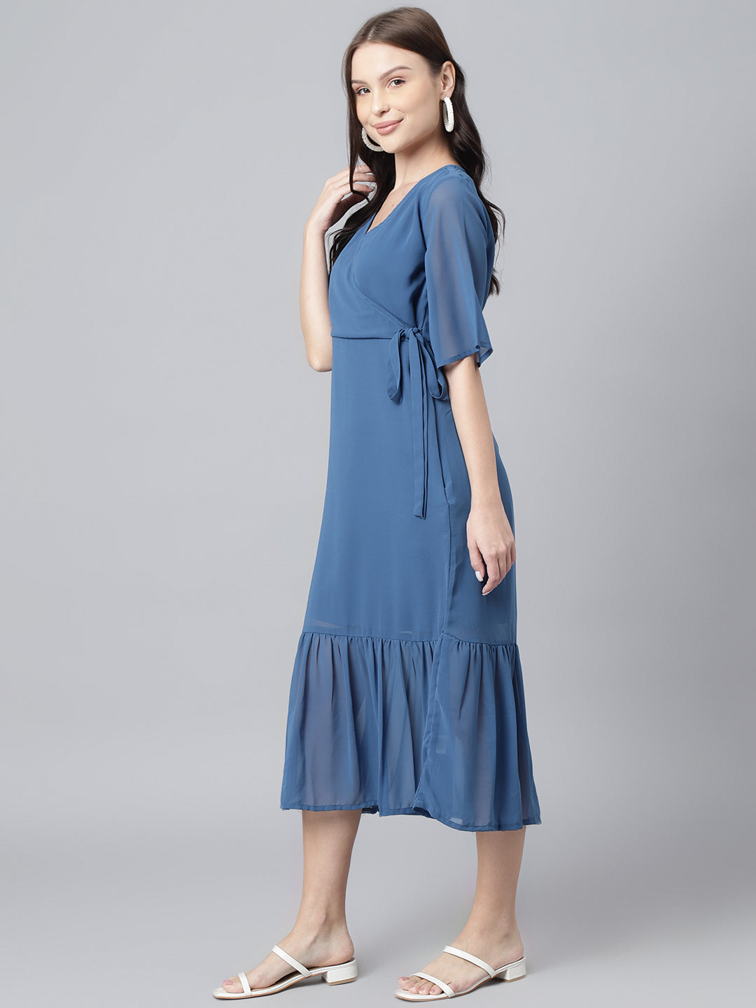 Blue Georgette Aline Midi Dress