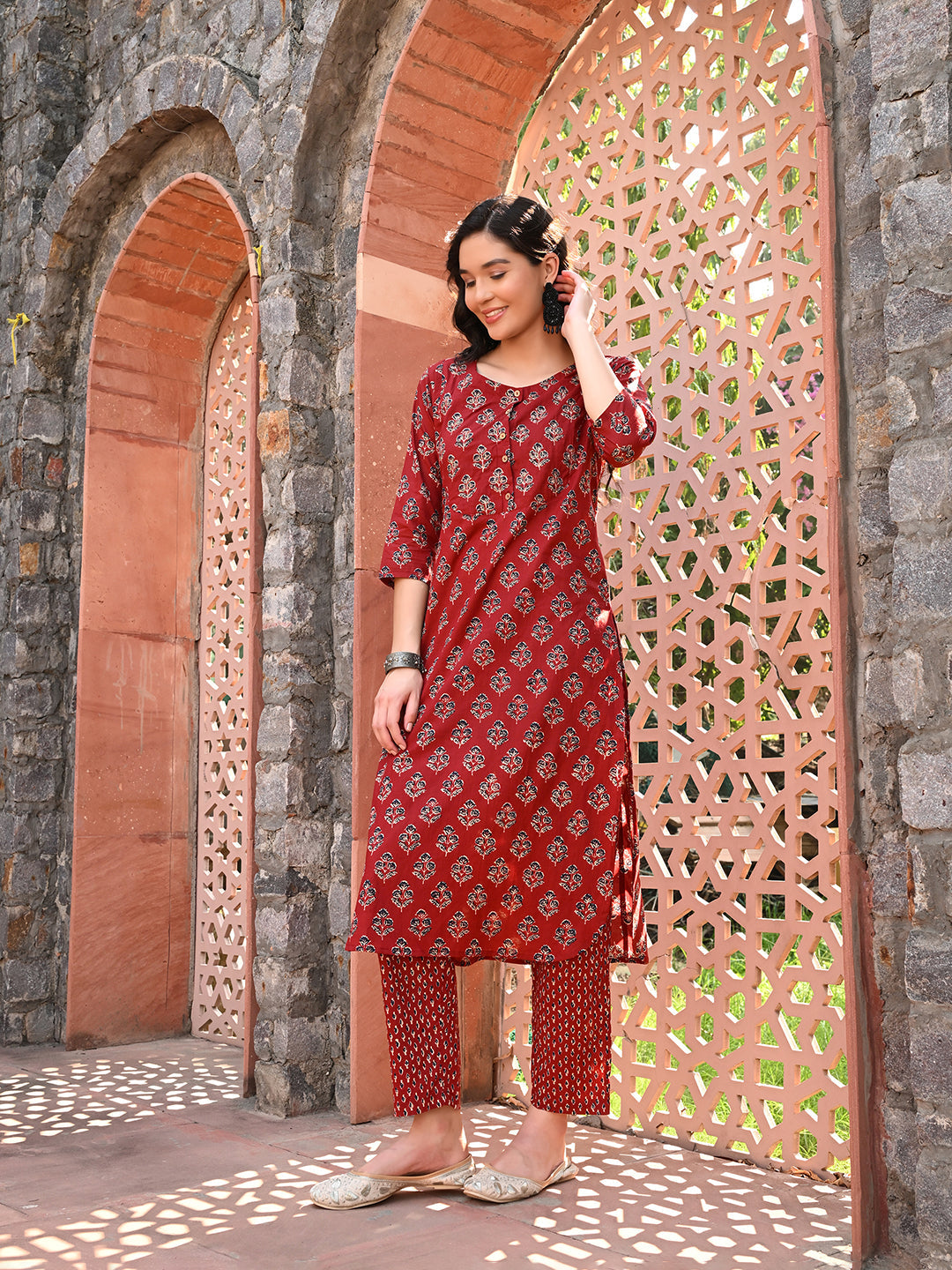 Maroon Embroidered Kurta Pant Set