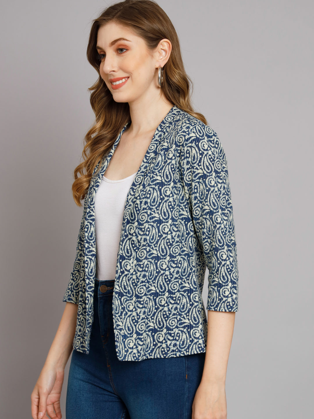 Indigo And White Kantha Regular Jacket