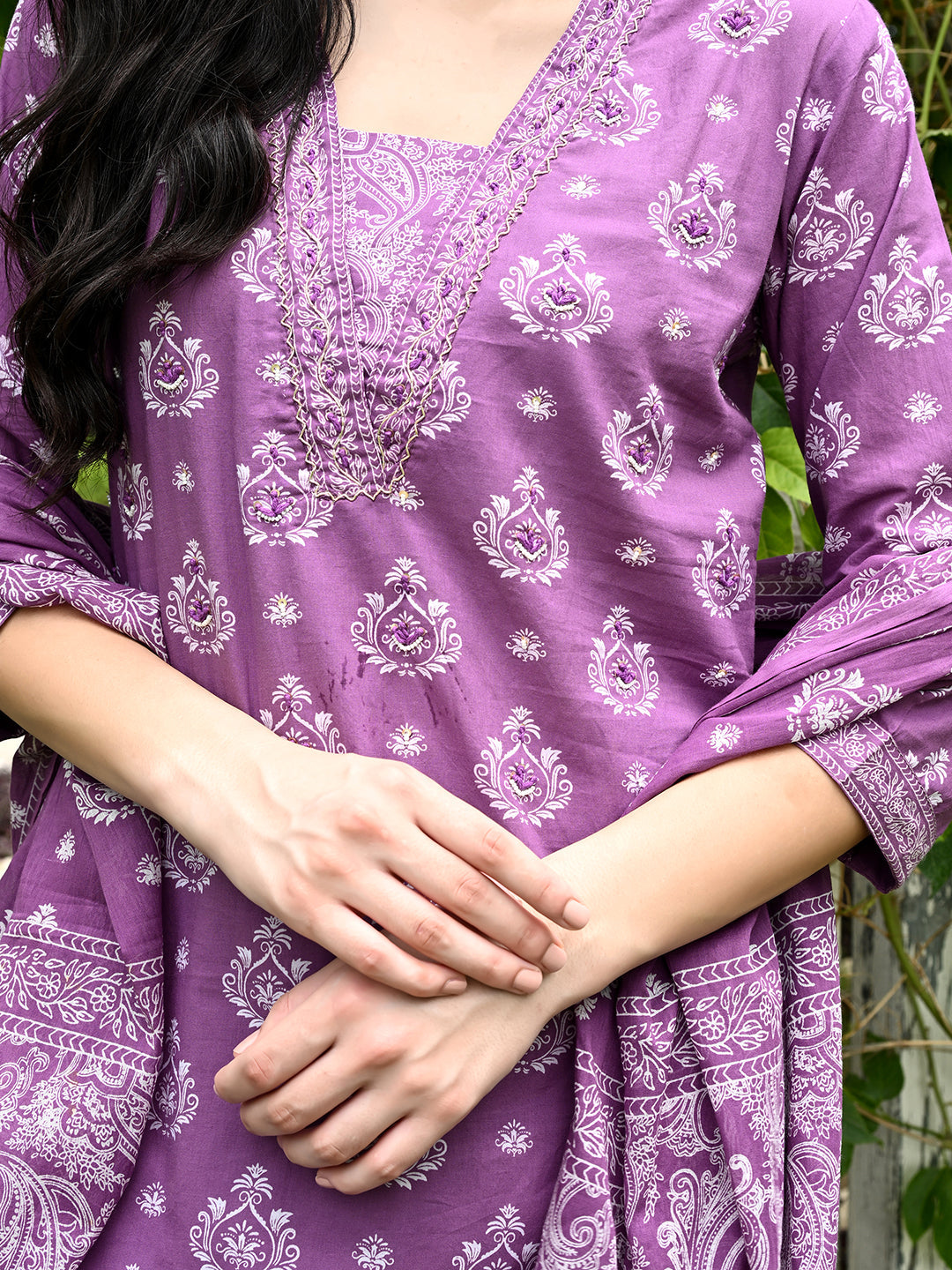 Purple Kurta Pant Dupatta Set