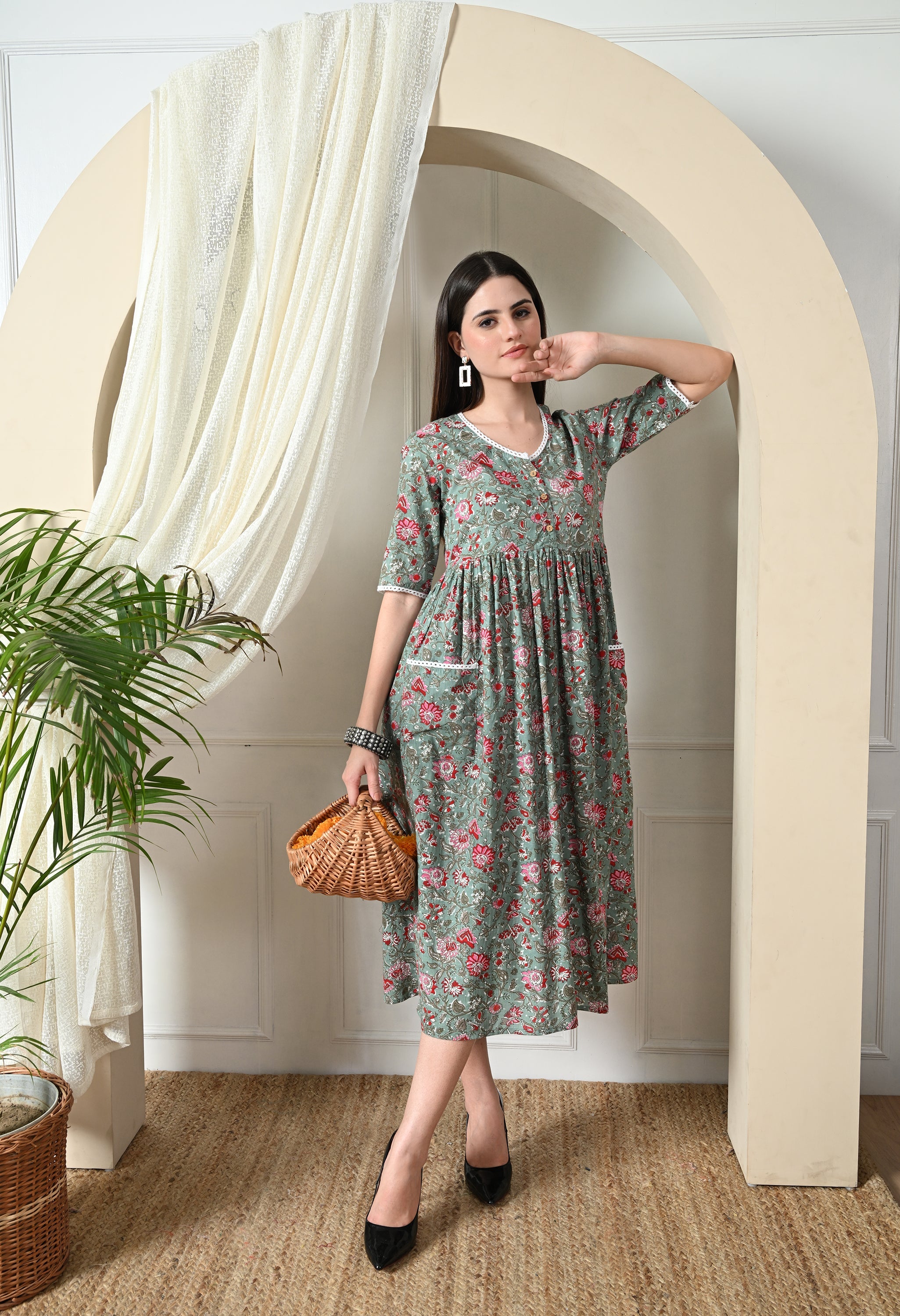 Green Cotton Pockeet Dress