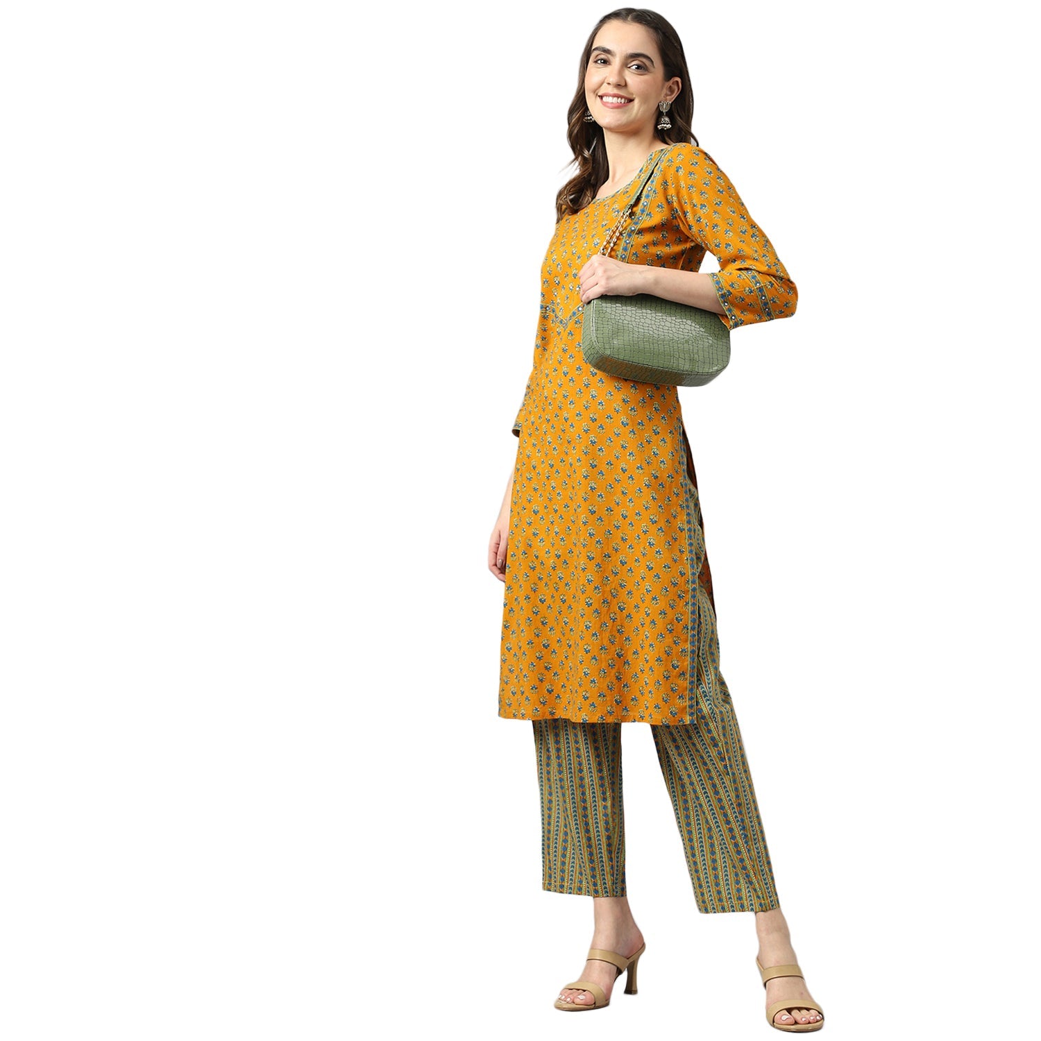 Cotton Mustard Kurta Pant Set