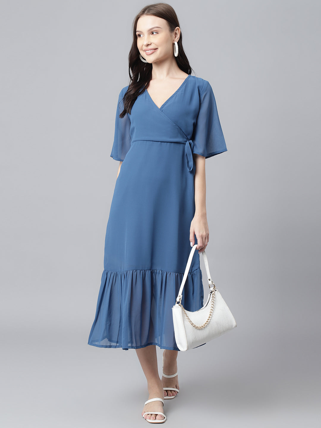 Blue Georgette Aline Midi Dress