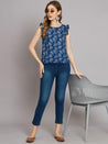 Sassy Indigo Leaf Ruffled top - Decked Up