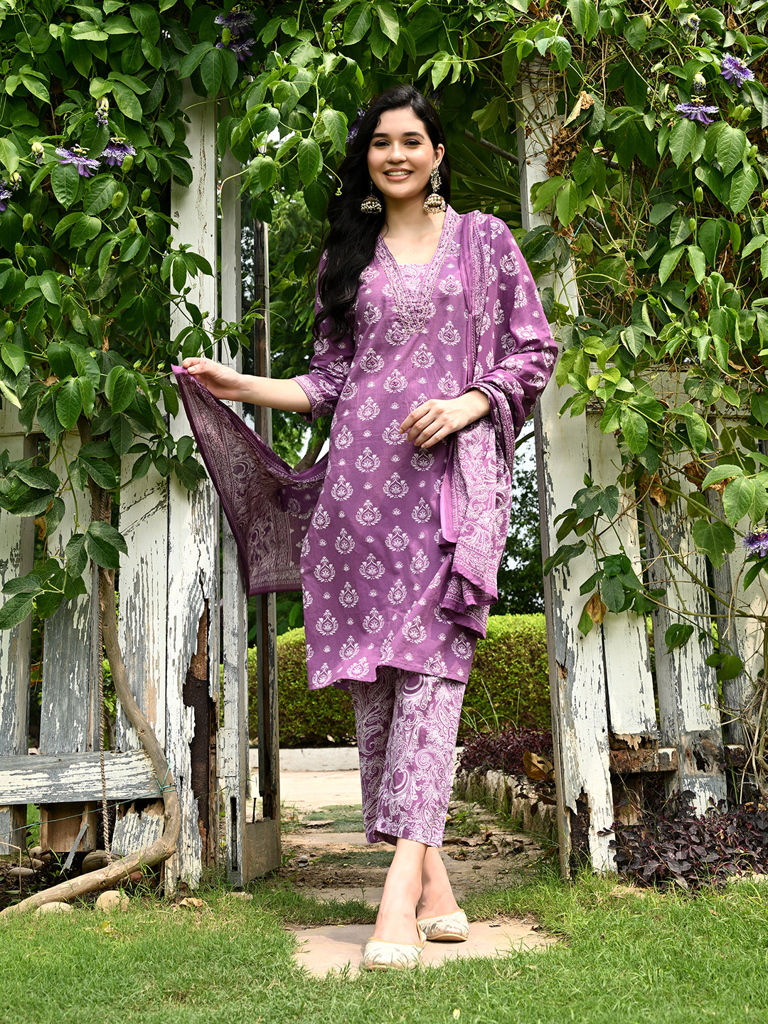 Purple Kurta Pant Dupatta Set