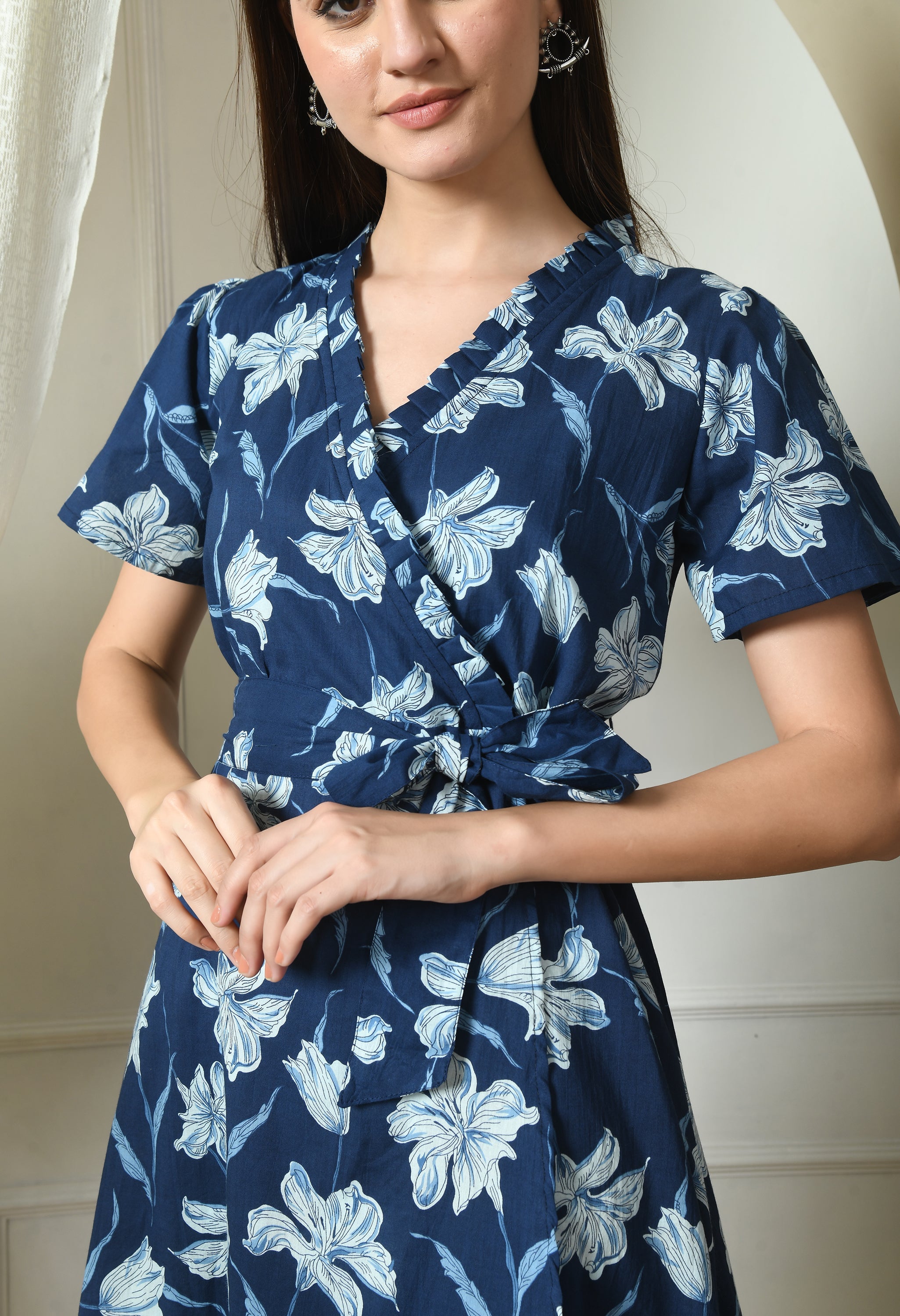 Indigo Floral Wrap Dress