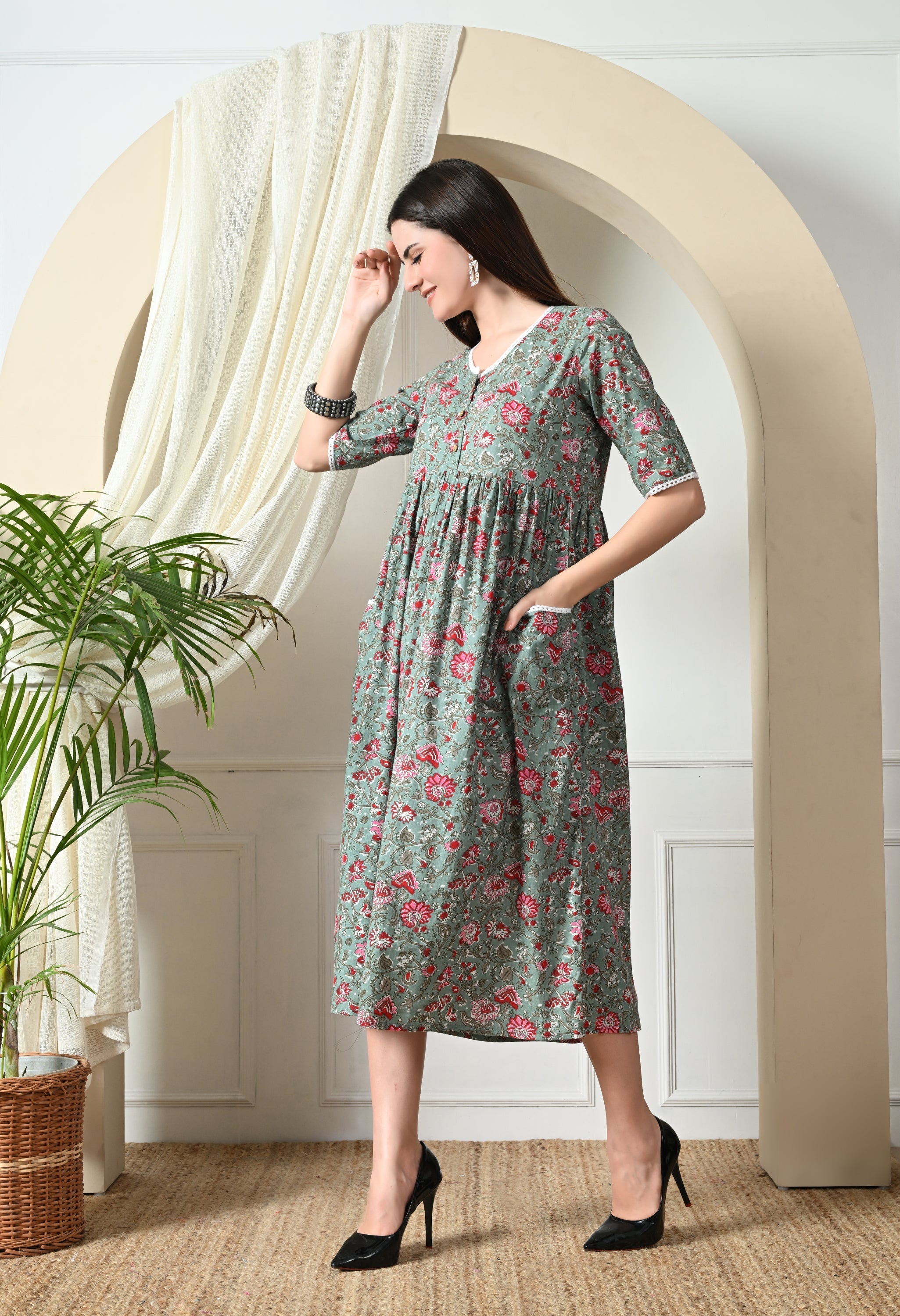 Green Cotton Pockeet Dress