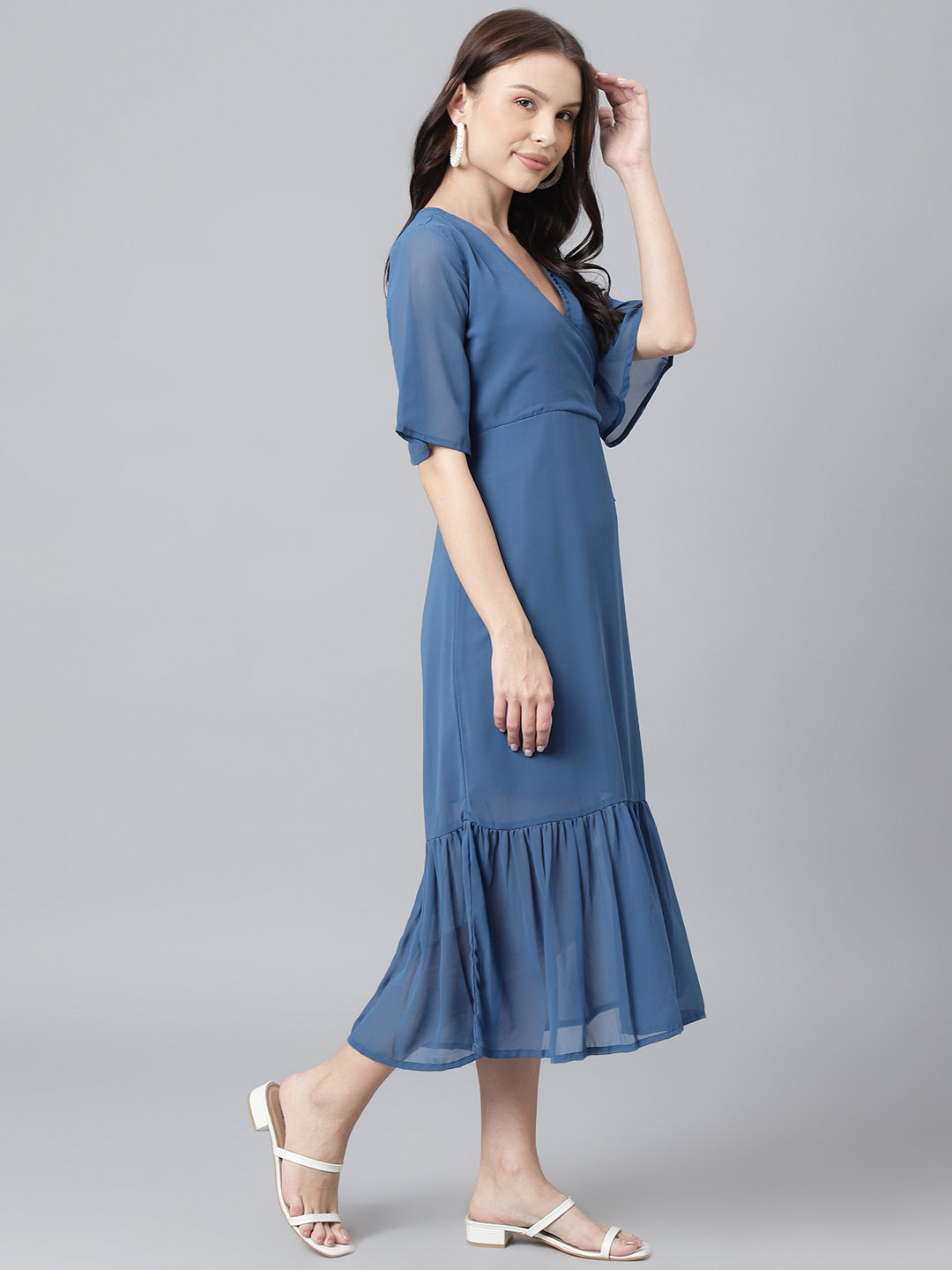 Blue Georgette Aline Midi Dress