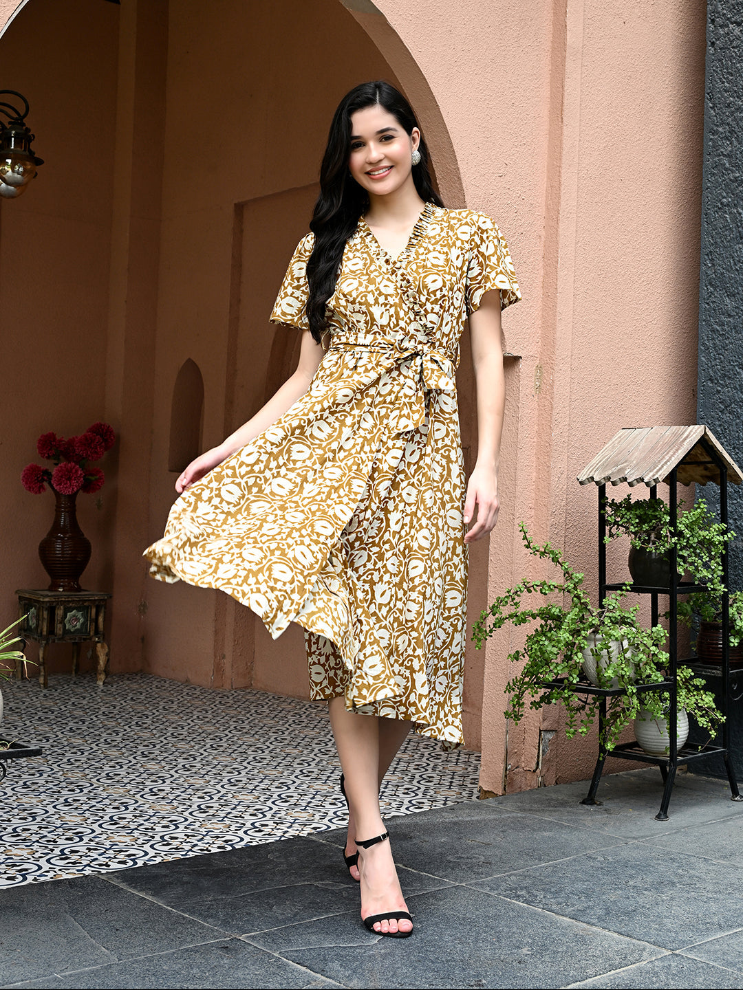 A-line Floral Wrap Dress