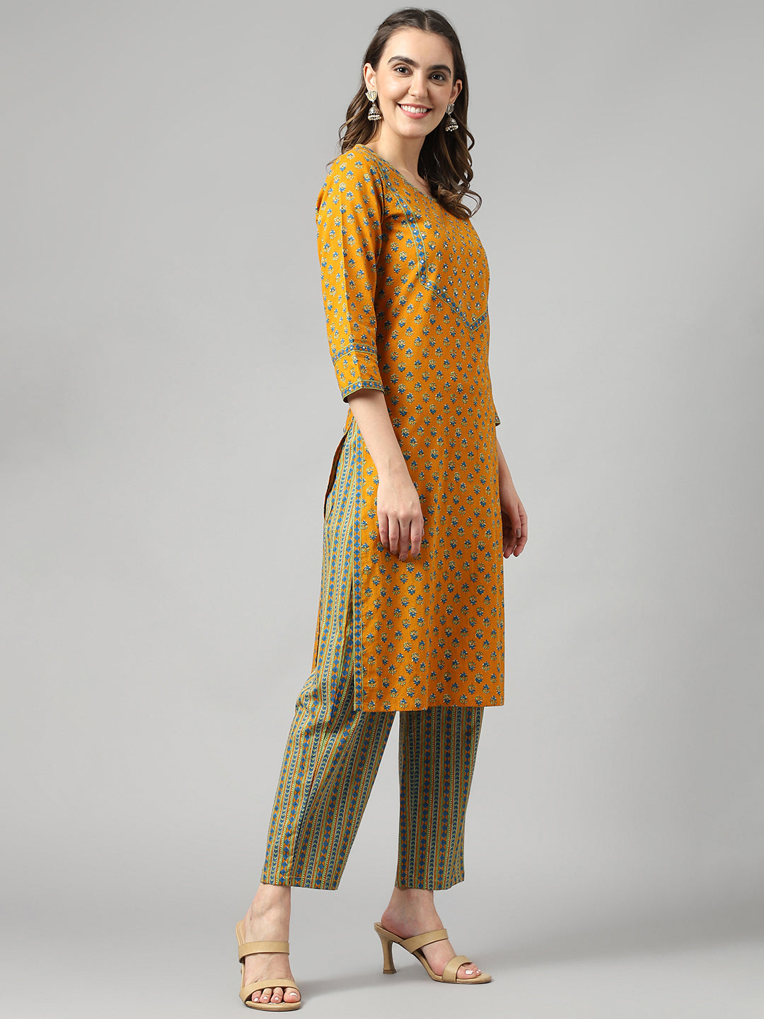 Cotton Mustard Kurta Pant Set