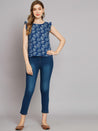 Sassy Indigo Leaf Ruffled top - Decked Up