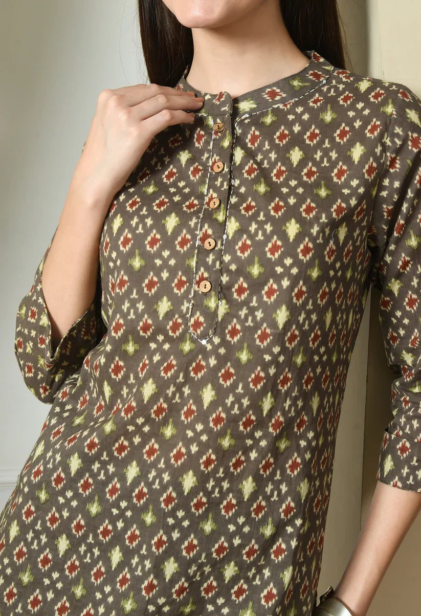 Mandarin Collar Printed Kurta