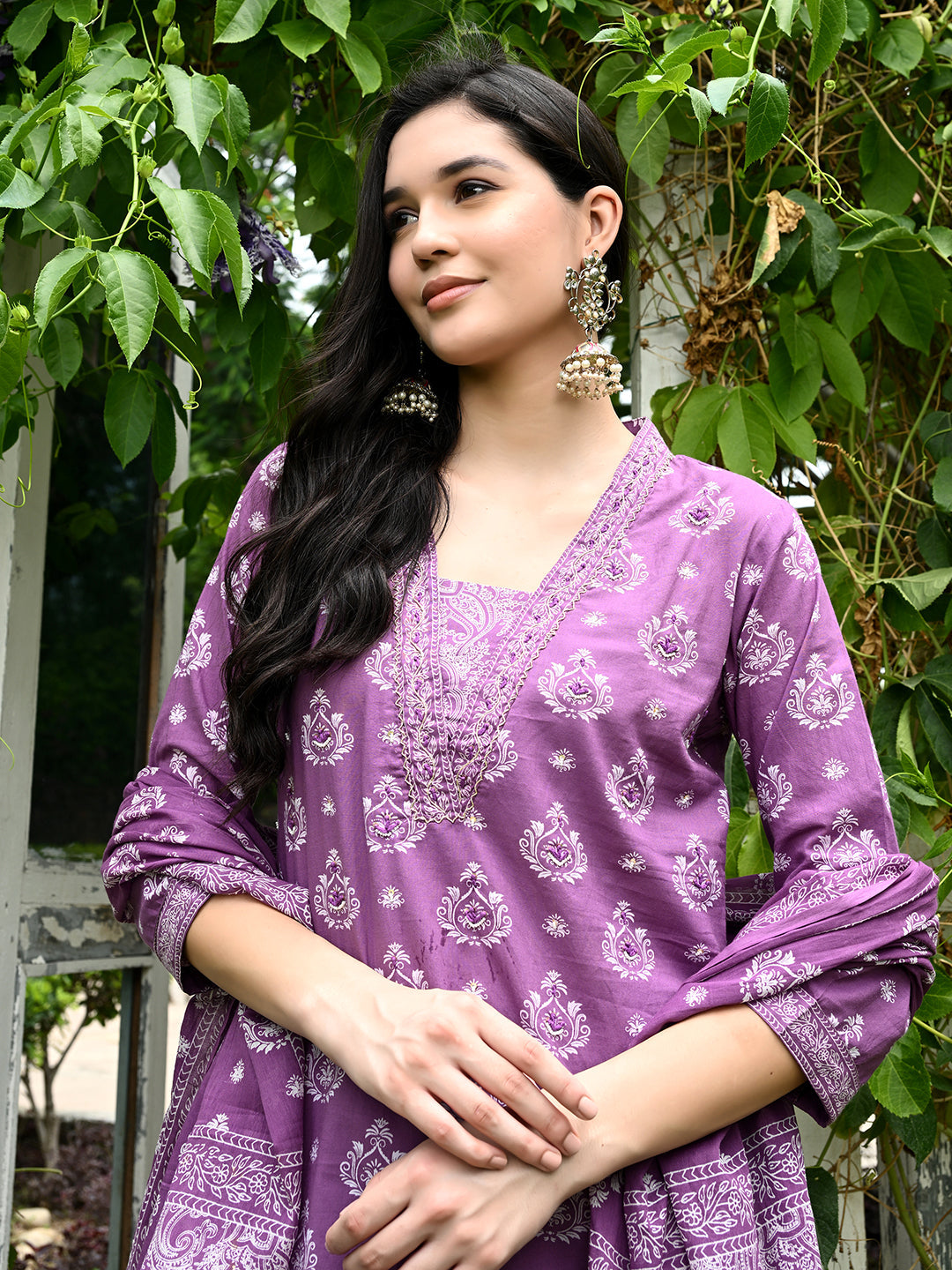 Purple Kurta Pant Dupatta Set