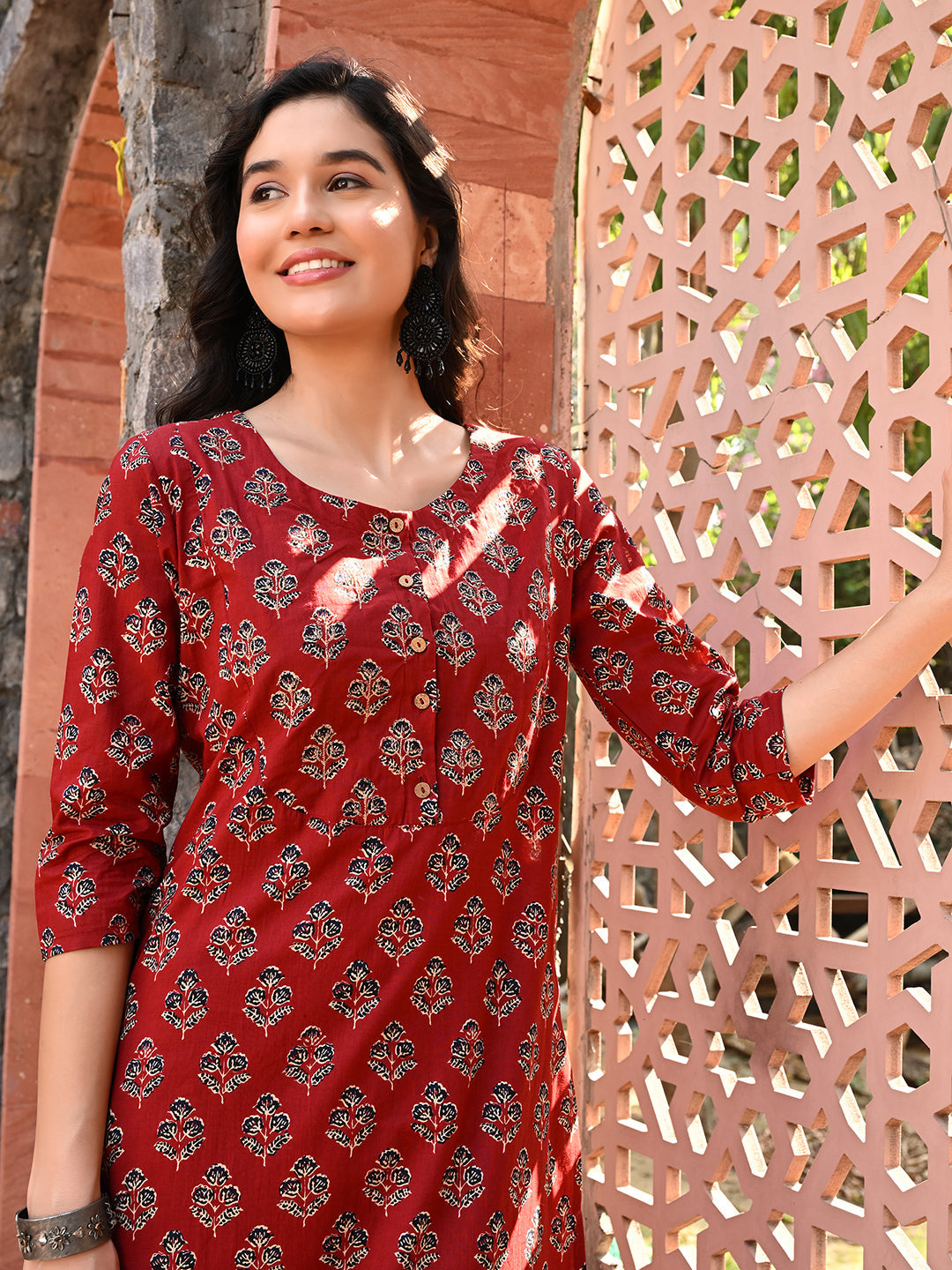 Maroon Embroidered Kurta Pant Set