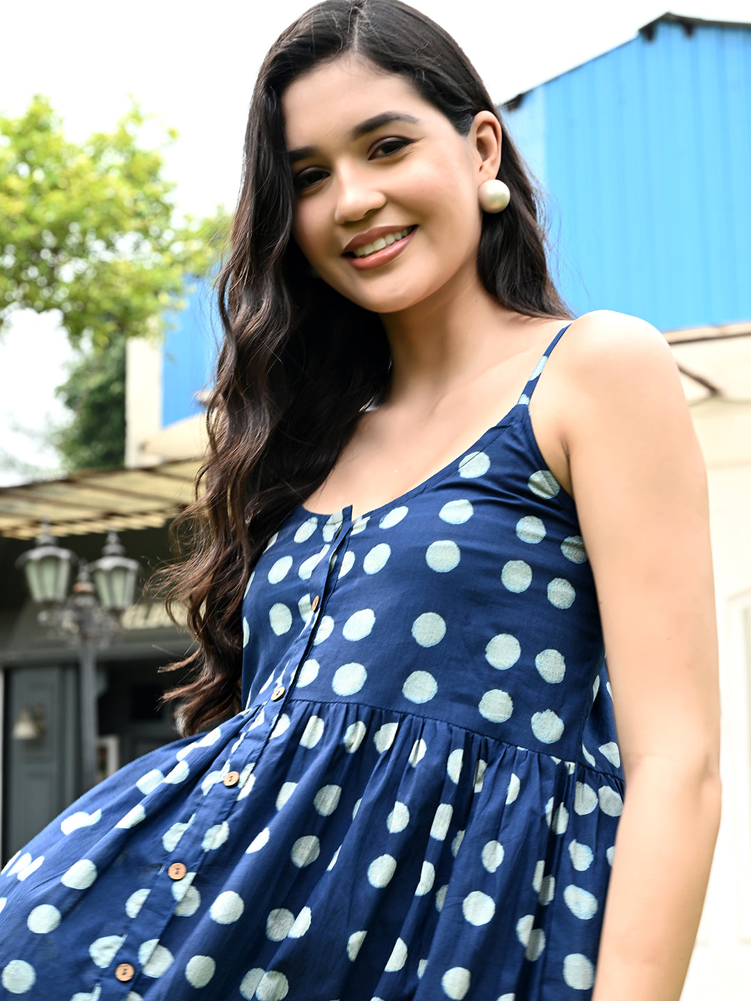 Indigo Polka Dress