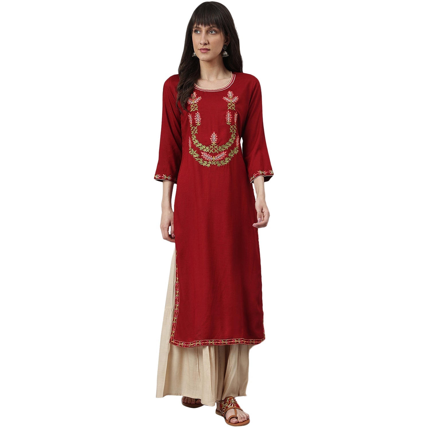 Maroon Embroidery Kurta Sharara Set