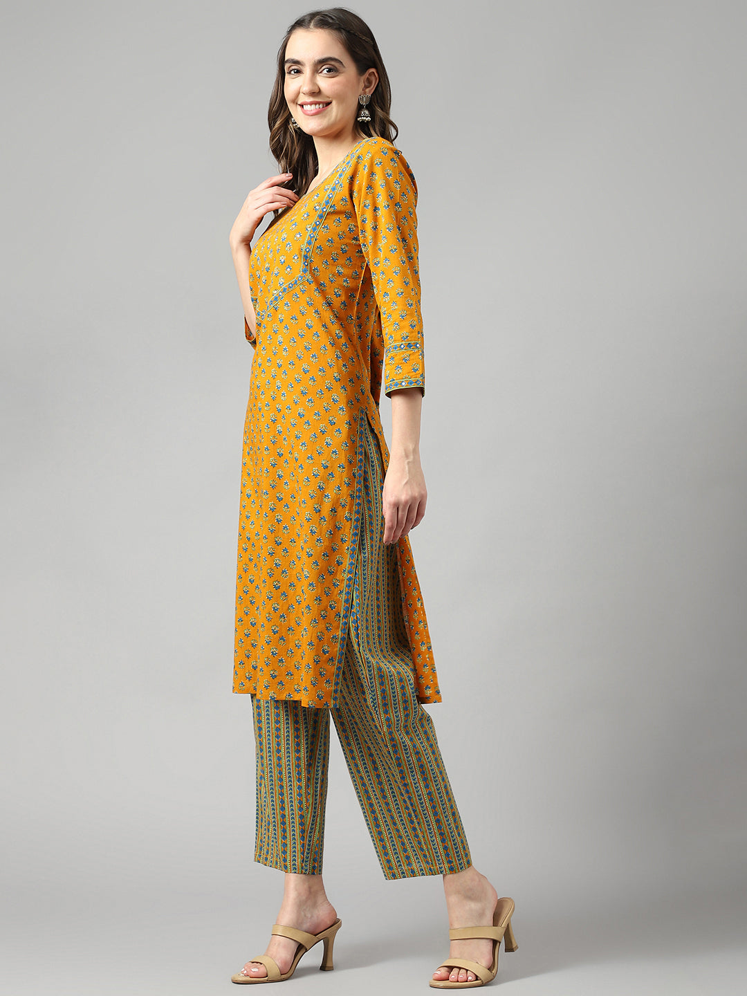 Mustard Handwork Straight Kurta