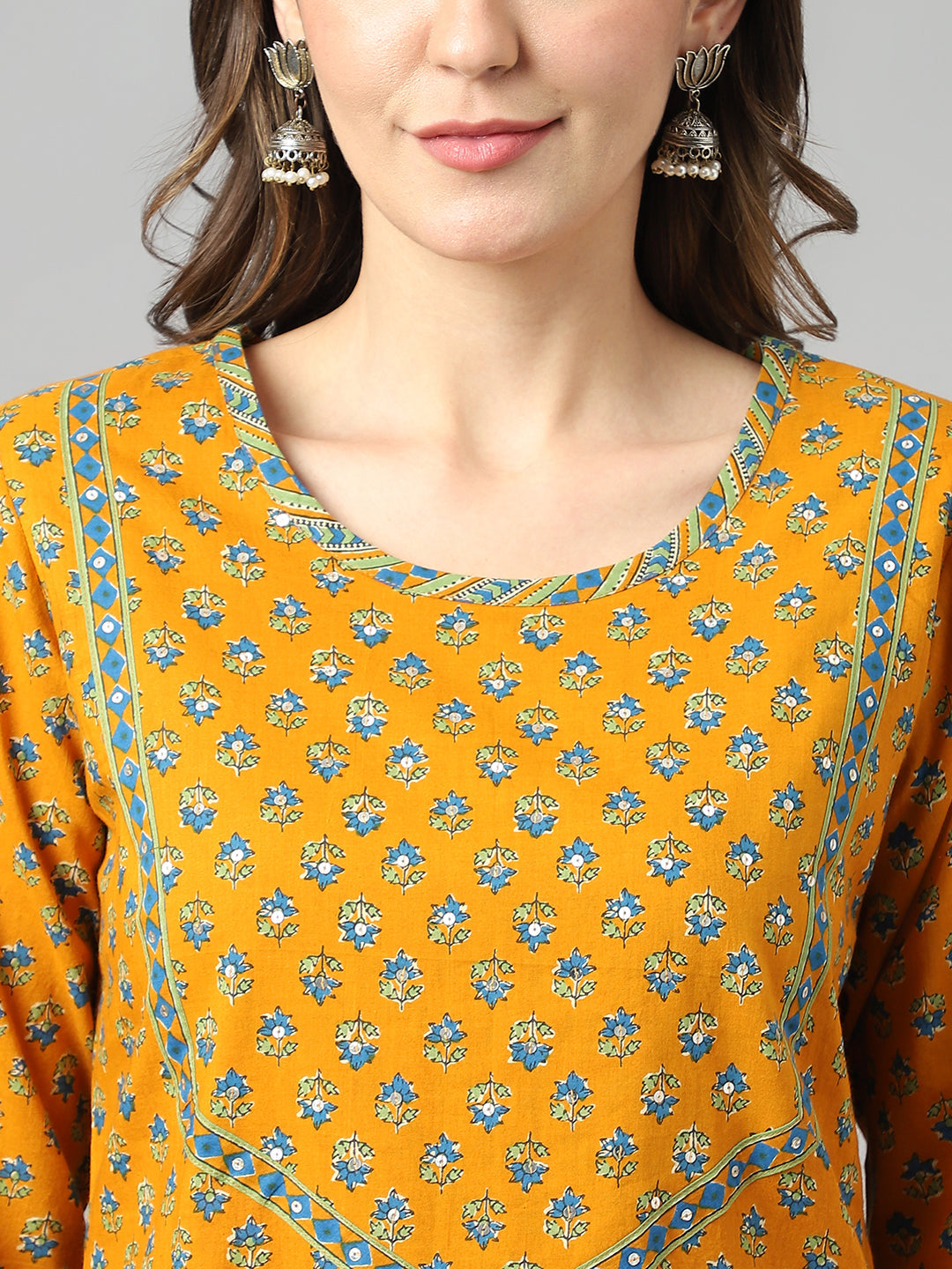 Mustard Handwork Straight Kurta