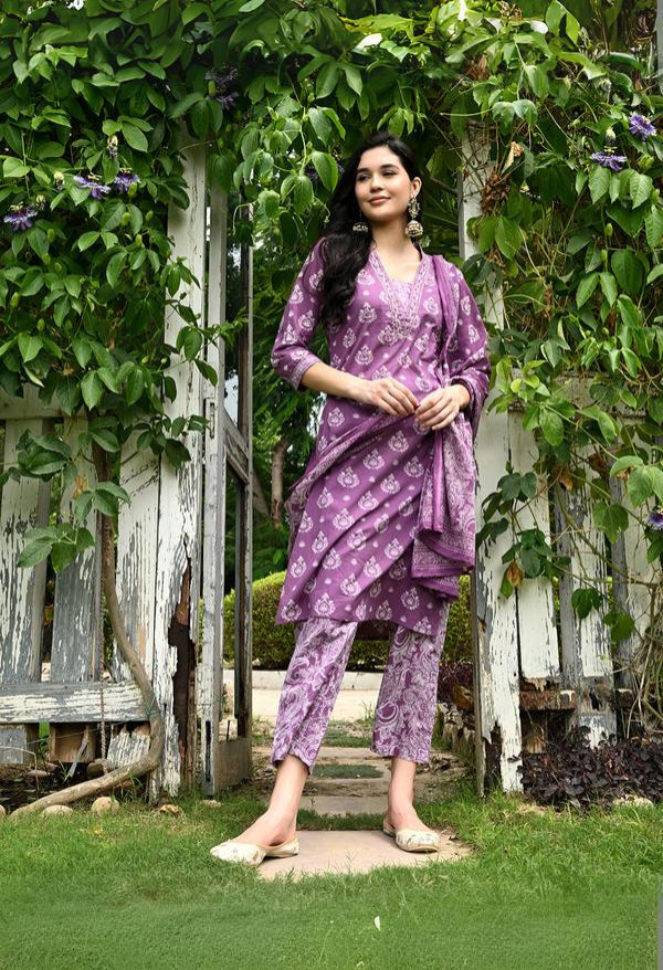 Purple Kurta Pant Dupatta Set