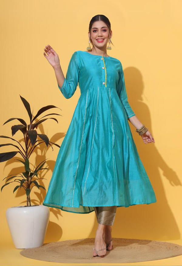 Turquoise Anarkali Kurta Pant Set