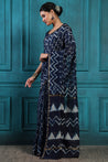 Blue Tealish Handblock Printed Chanderi Saree - House of Ayuda