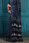 Blue Tealish Handblock Printed Chanderi Saree - House of Ayuda