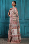 Rose Gold Handblock Printed Chanderi Saree - House of Ayuda