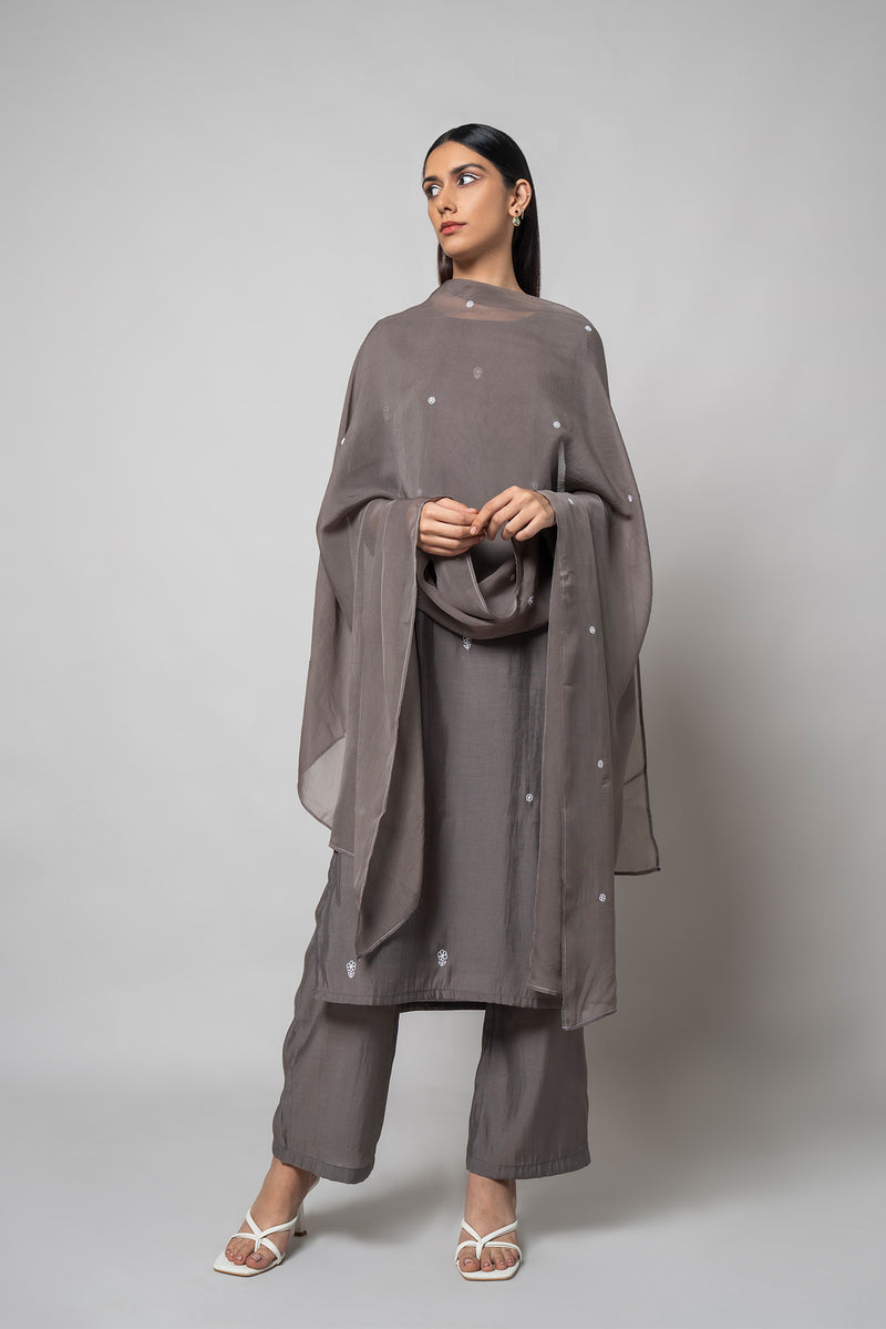 Davy Grey Silk Kurta Set - House of Ayuda