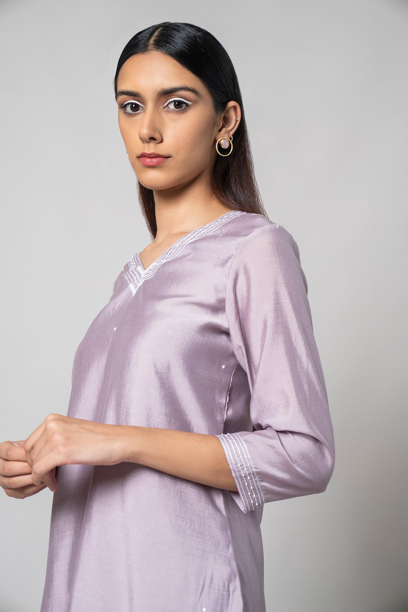 Wisteria Purple Silk Kurta Set - House of Ayuda