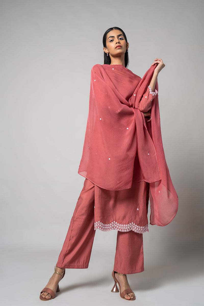 Dusty Rose Silk Kurta Set - House of Ayuda