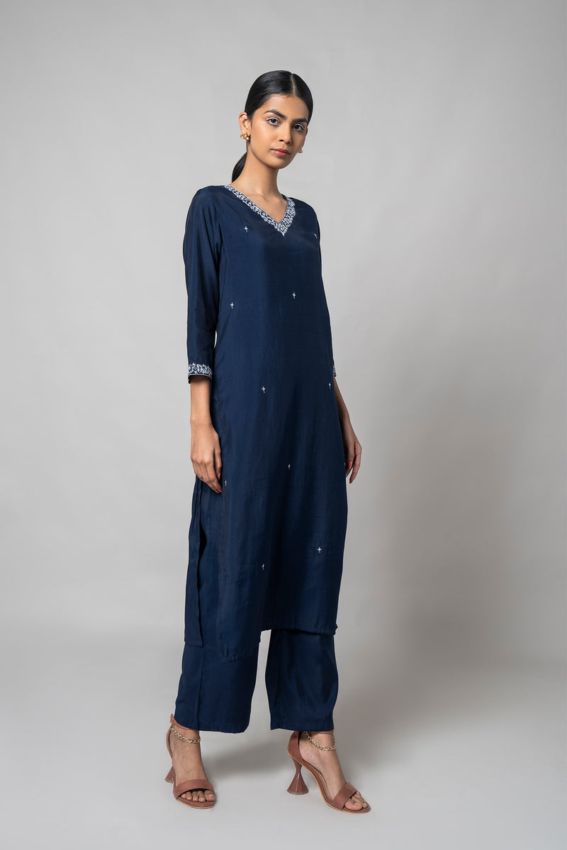 Zodiac Blue Silk Kurta Set - House of Ayuda