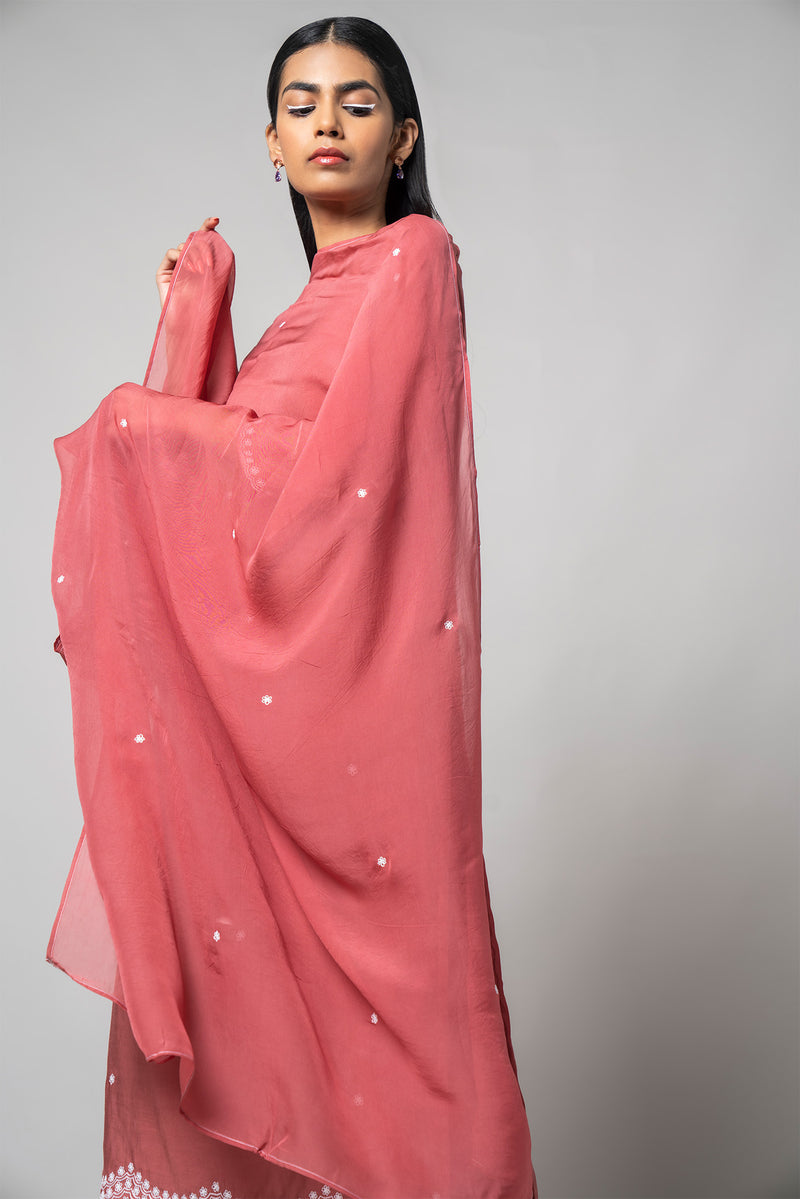 Dusty Rose Silk Kurta Set - House of Ayuda