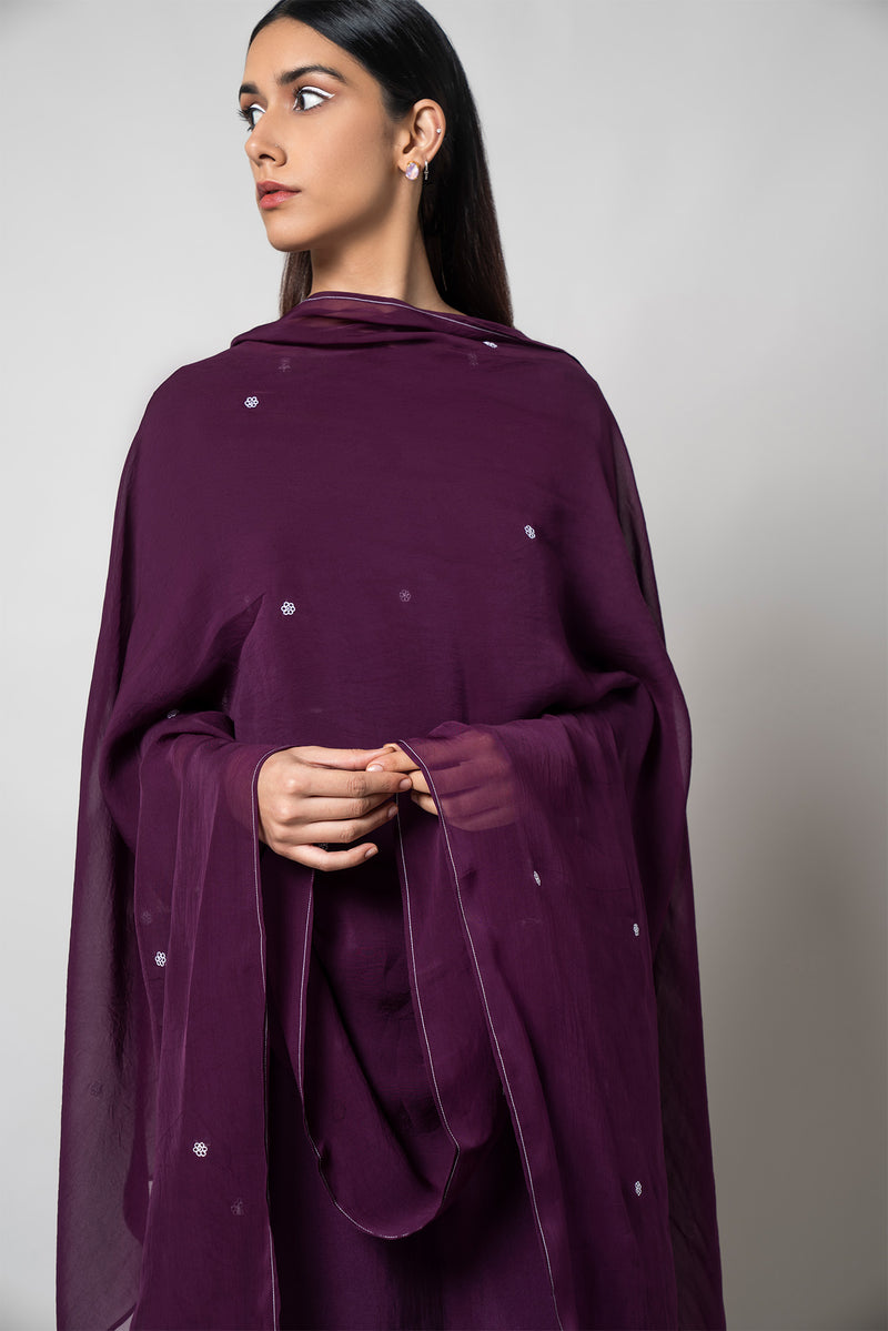 Plum Purple Silk Kurta Set - House of Ayuda