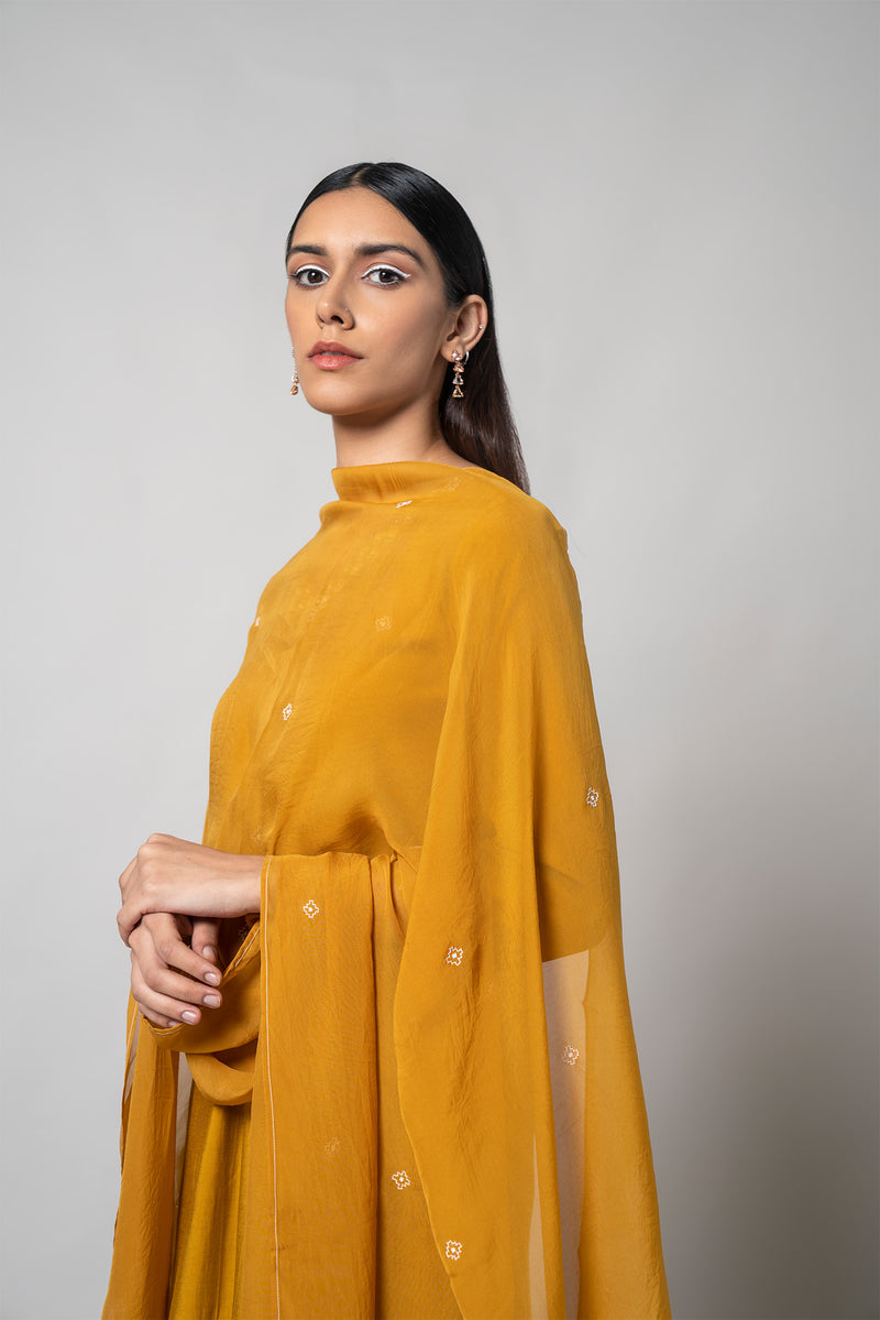 Satin Sheen Gold Silk Kurta Set - House of Ayuda