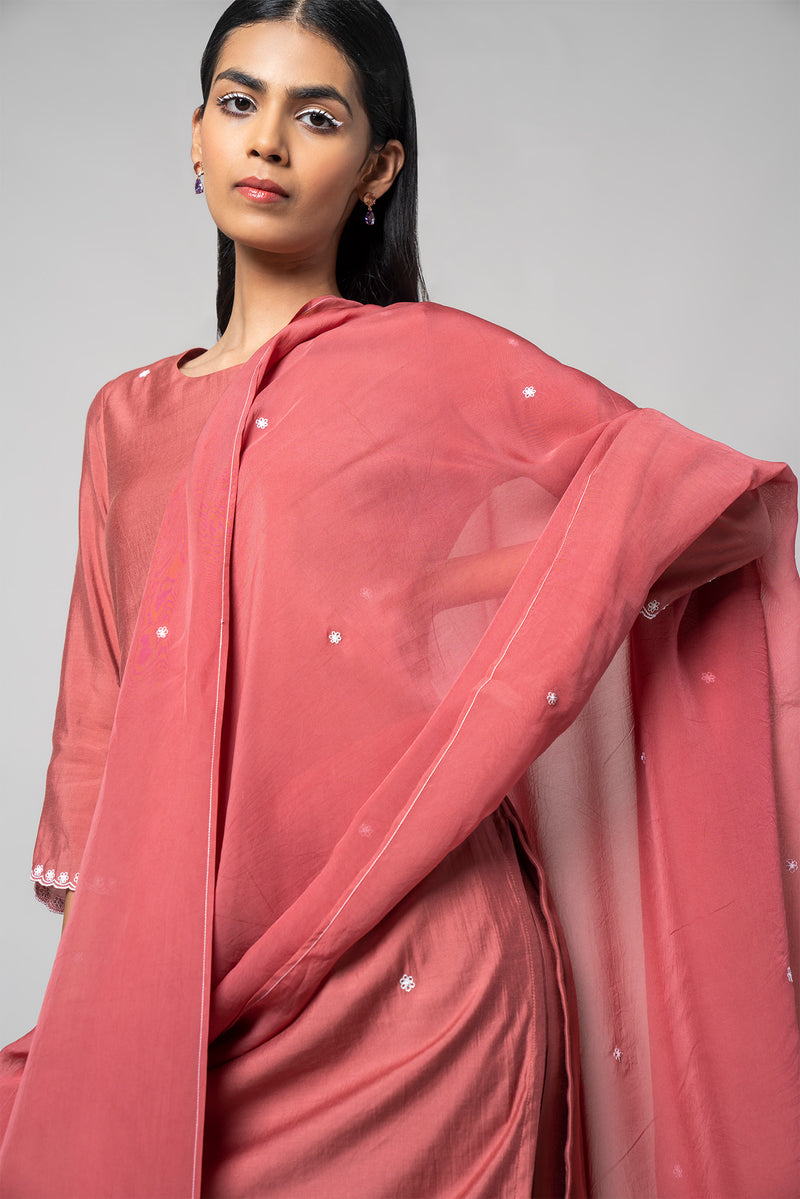 Dusty Rose Silk Kurta Set - House of Ayuda