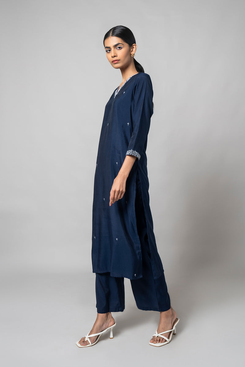 Zodiac Blue Silk Kurta Set - House of Ayuda