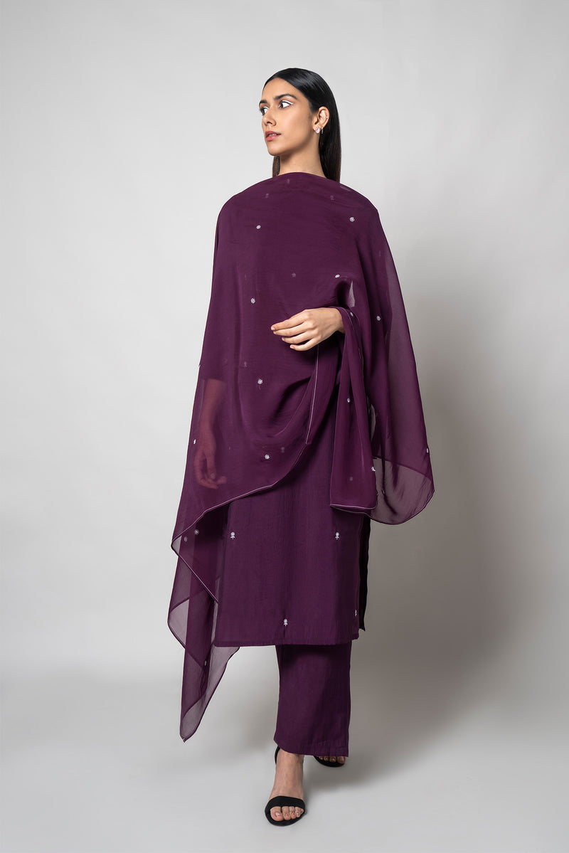 Plum Purple Silk Kurta Set - House of Ayuda