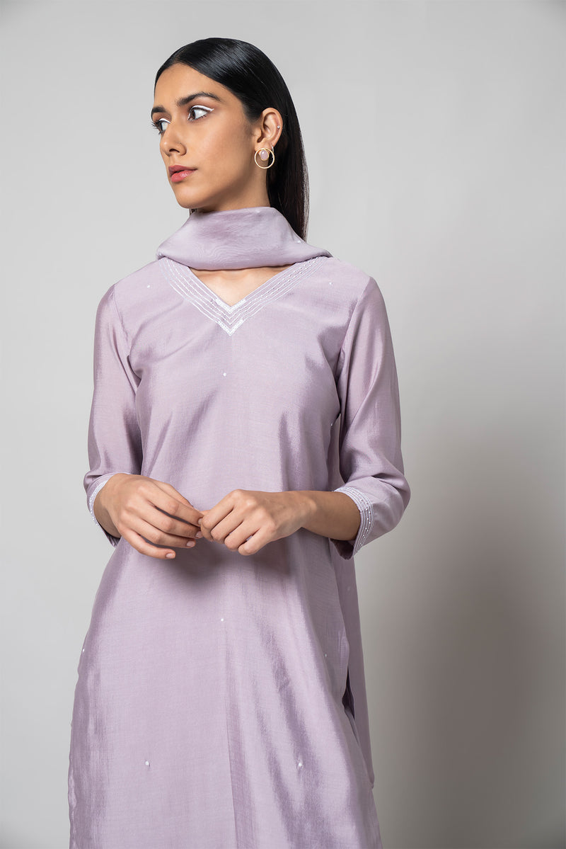 Wisteria Purple Silk Kurta Set - House of Ayuda