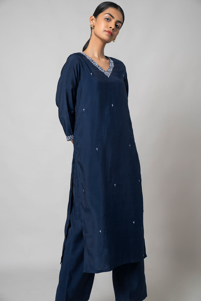 Zodiac Blue Silk Kurta Set - House of Ayuda