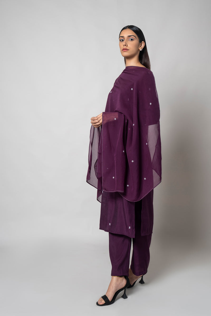 Plum Purple Silk Kurta Set - House of Ayuda